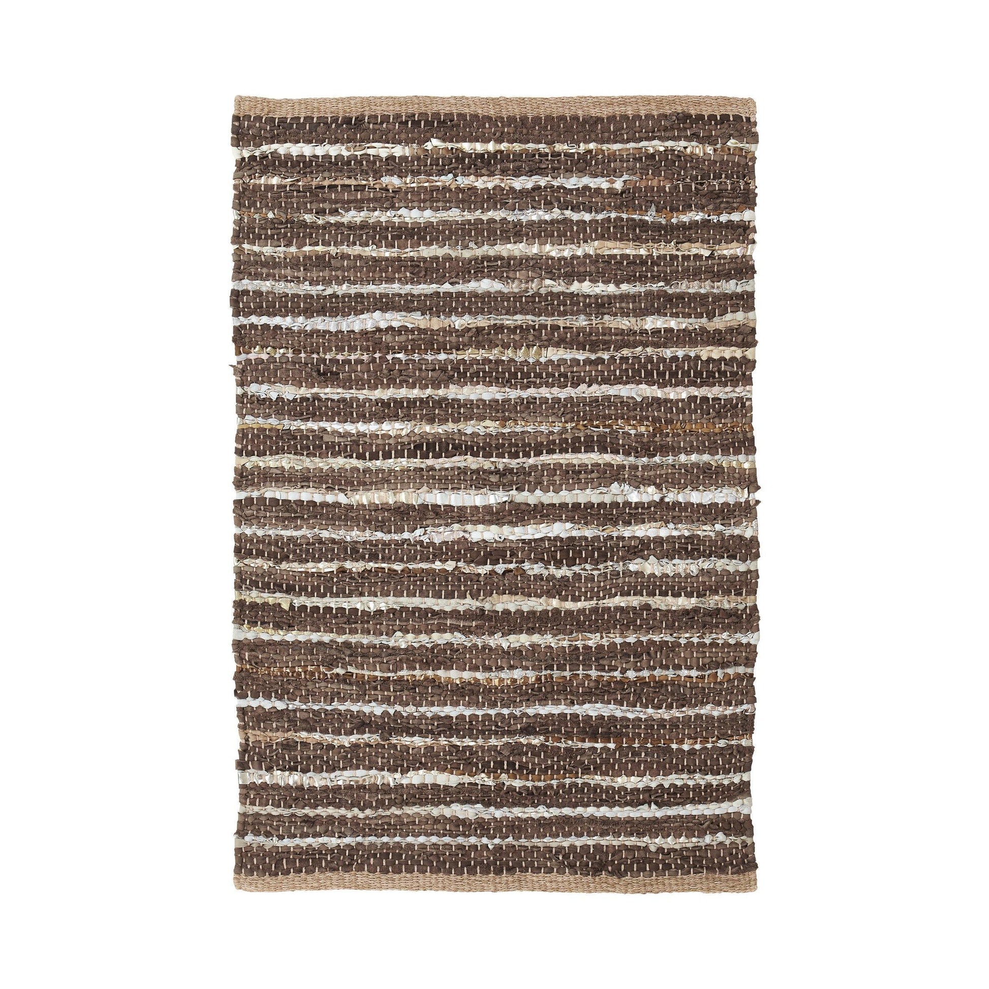 Ansley Handcrafted Leather Modern Metallic Stripe Rug FredCo