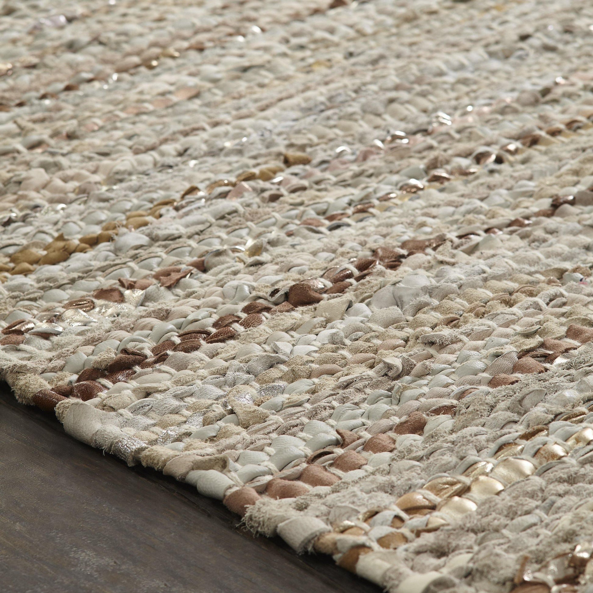 Ansley Handcrafted Leather Modern Metallic Stripe Rug FredCo