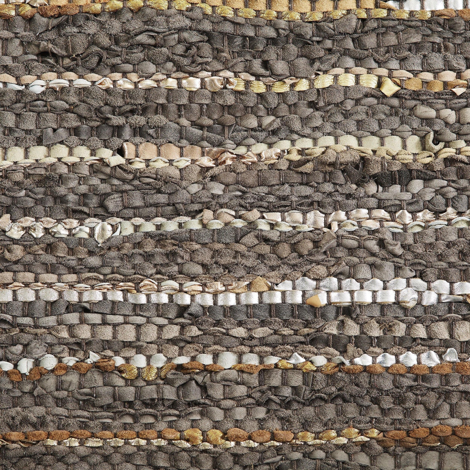 Ansley Handcrafted Leather Modern Metallic Stripe Rug FredCo