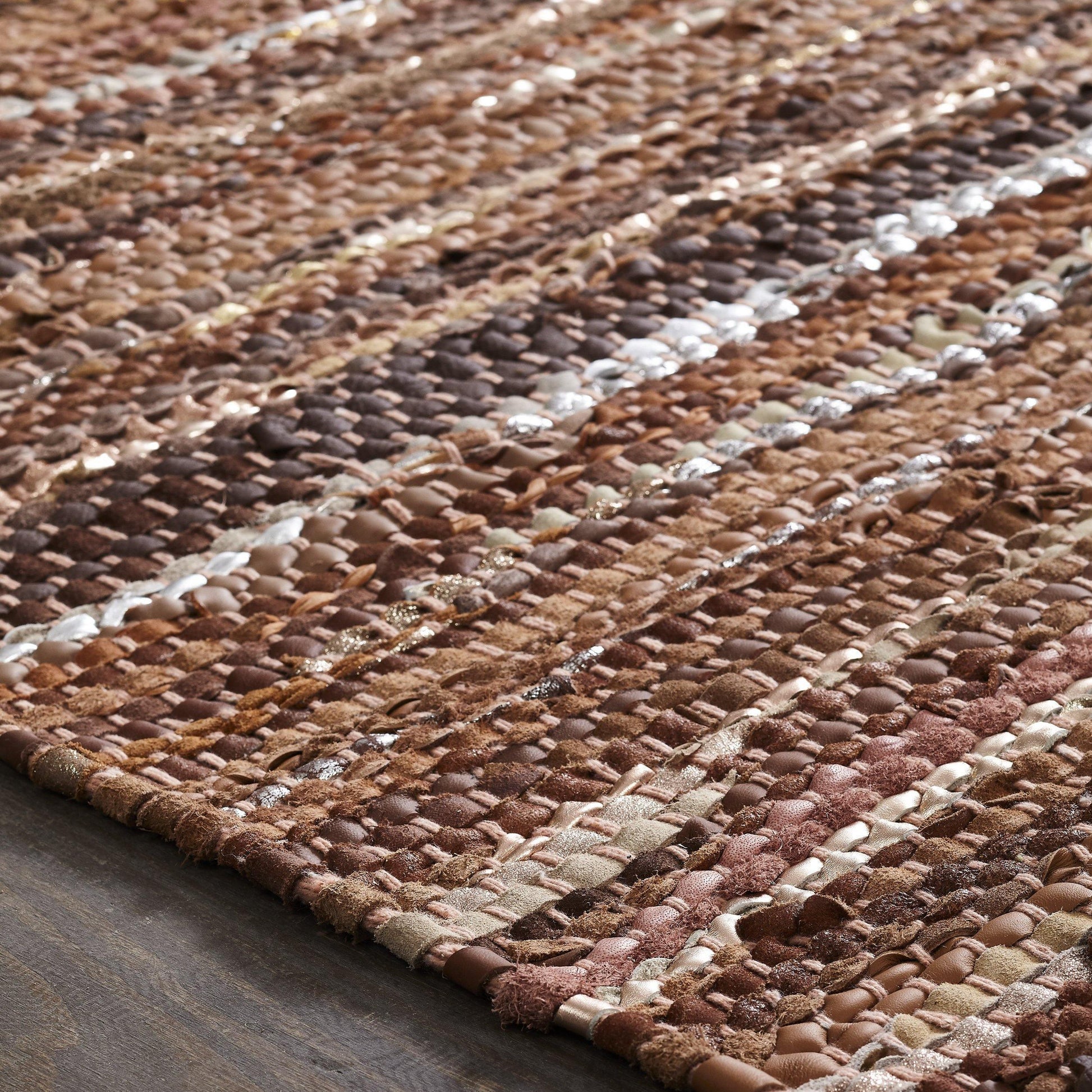 Ansley Handcrafted Leather Modern Metallic Stripe Rug FredCo