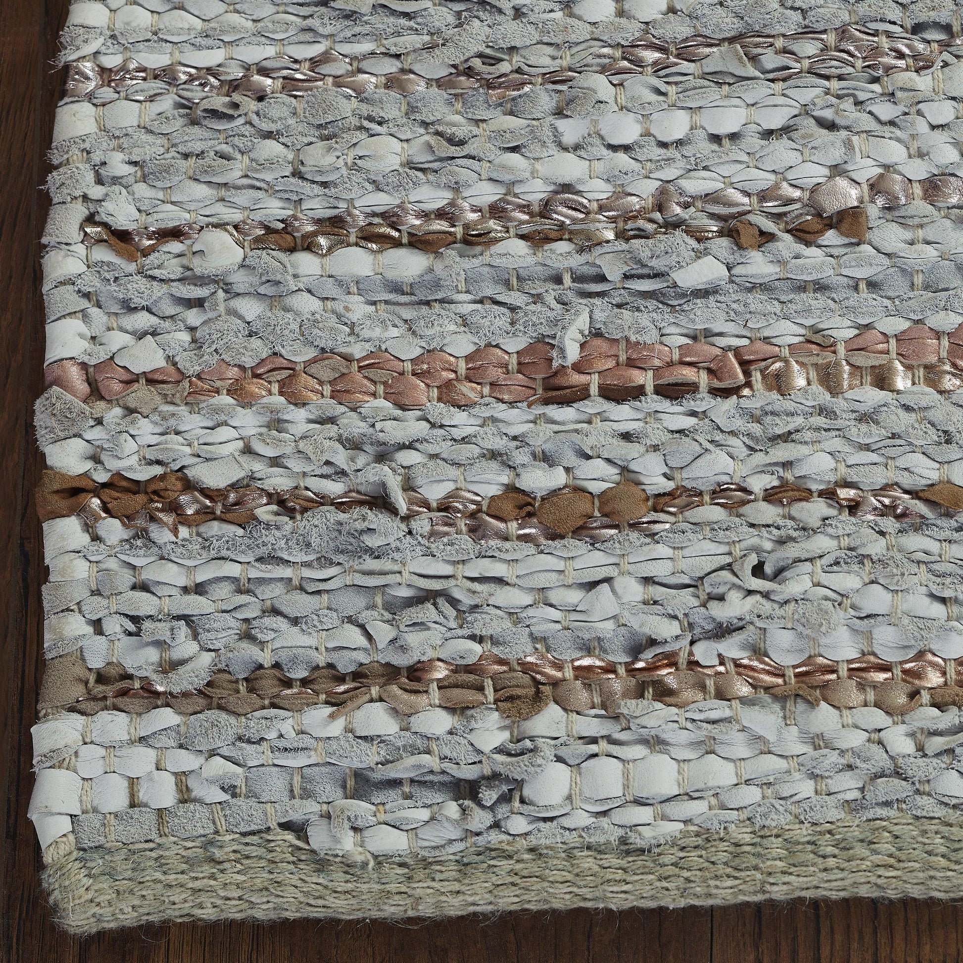 Ansley Handcrafted Leather Modern Metallic Stripe Rug FredCo