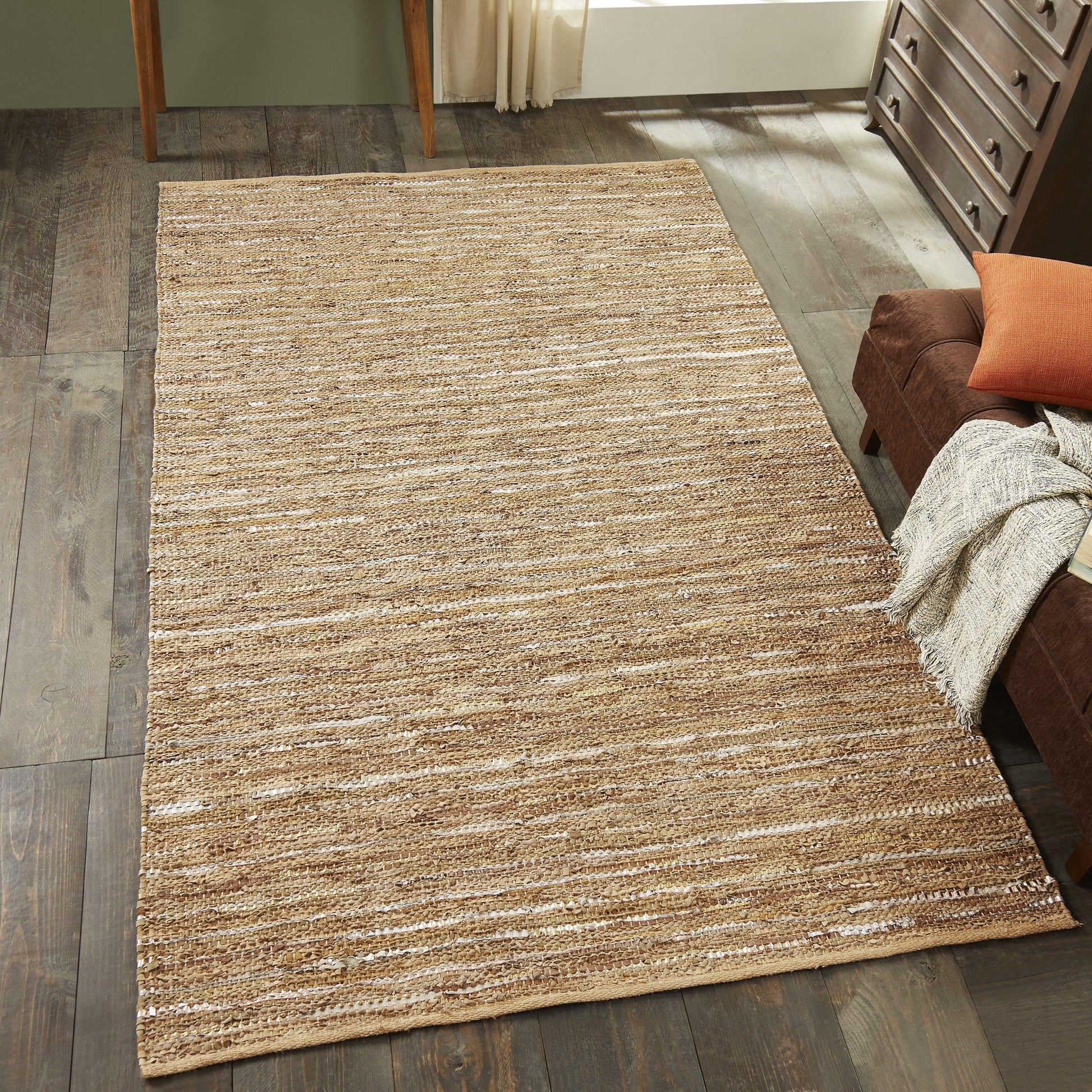 Ansley Handcrafted Leather Modern Metallic Stripe Rug FredCo