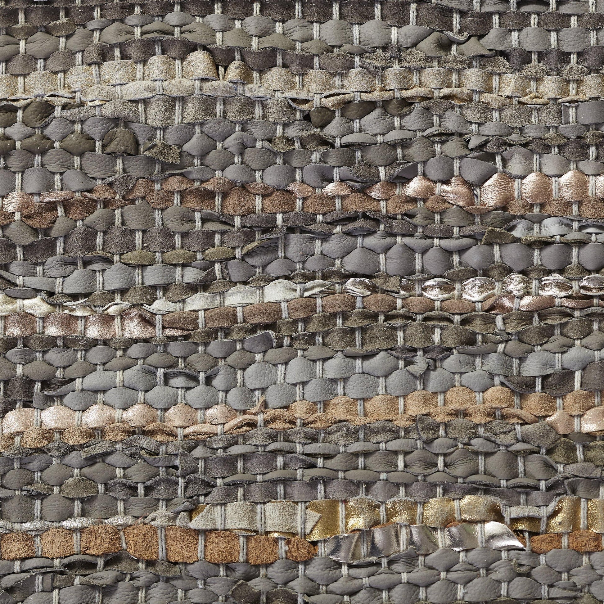 Ansley Handcrafted Leather Modern Metallic Stripe Rug FredCo
