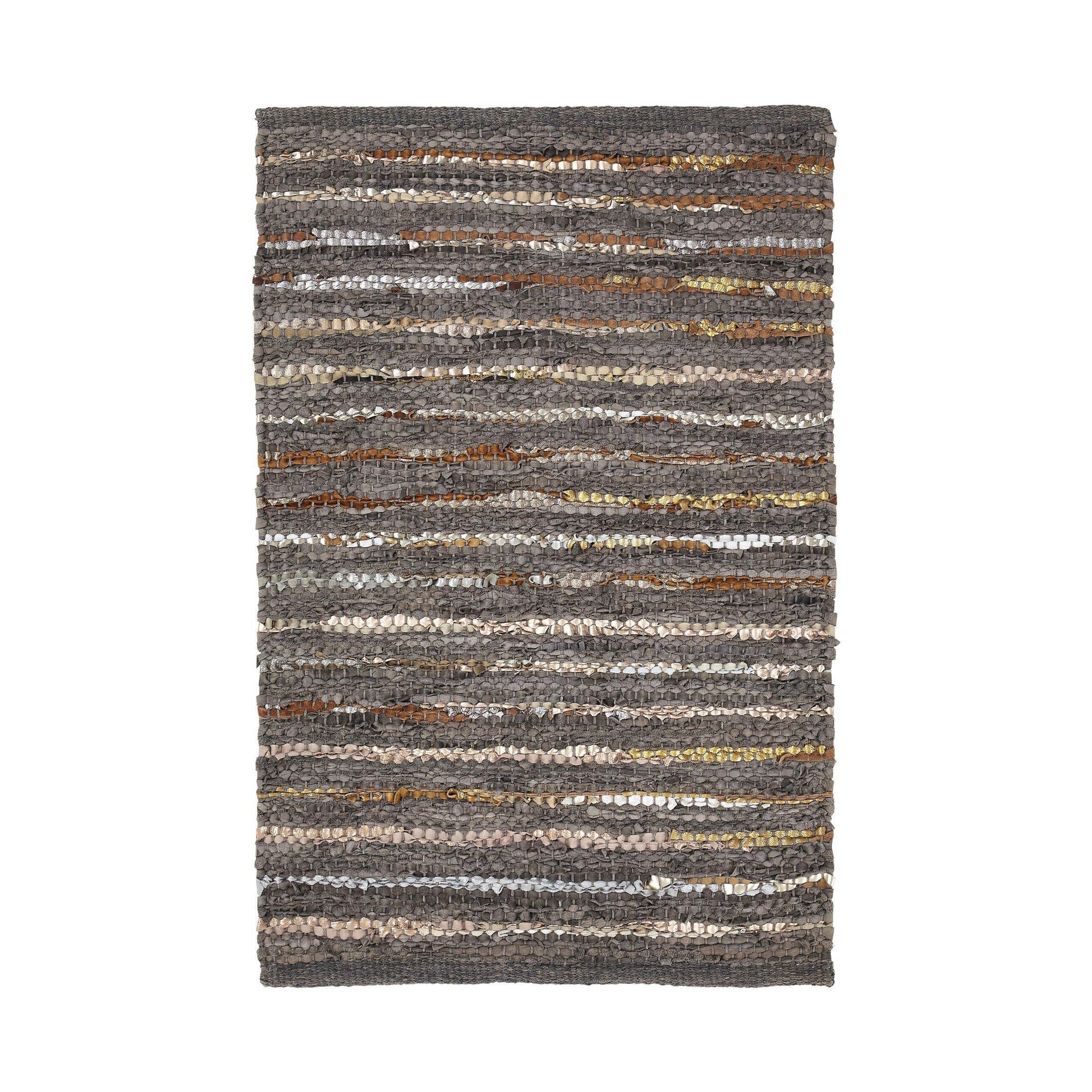 Ansley Handcrafted Leather Modern Metallic Stripe Rug FredCo