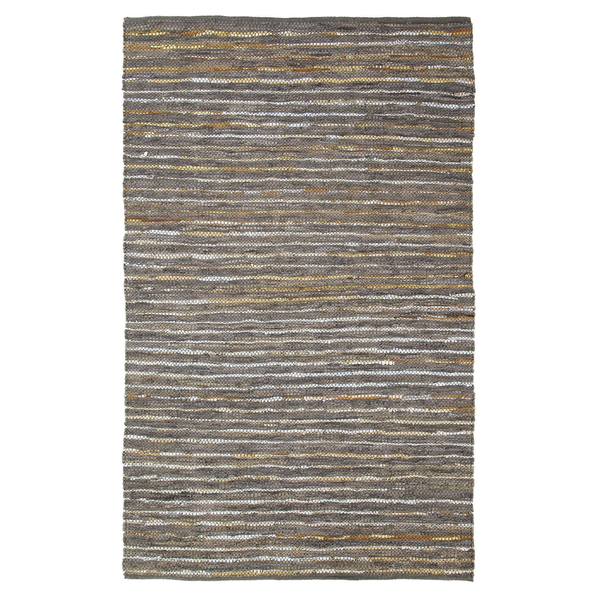 Ansley Handcrafted Leather Modern Metallic Stripe Rug FredCo