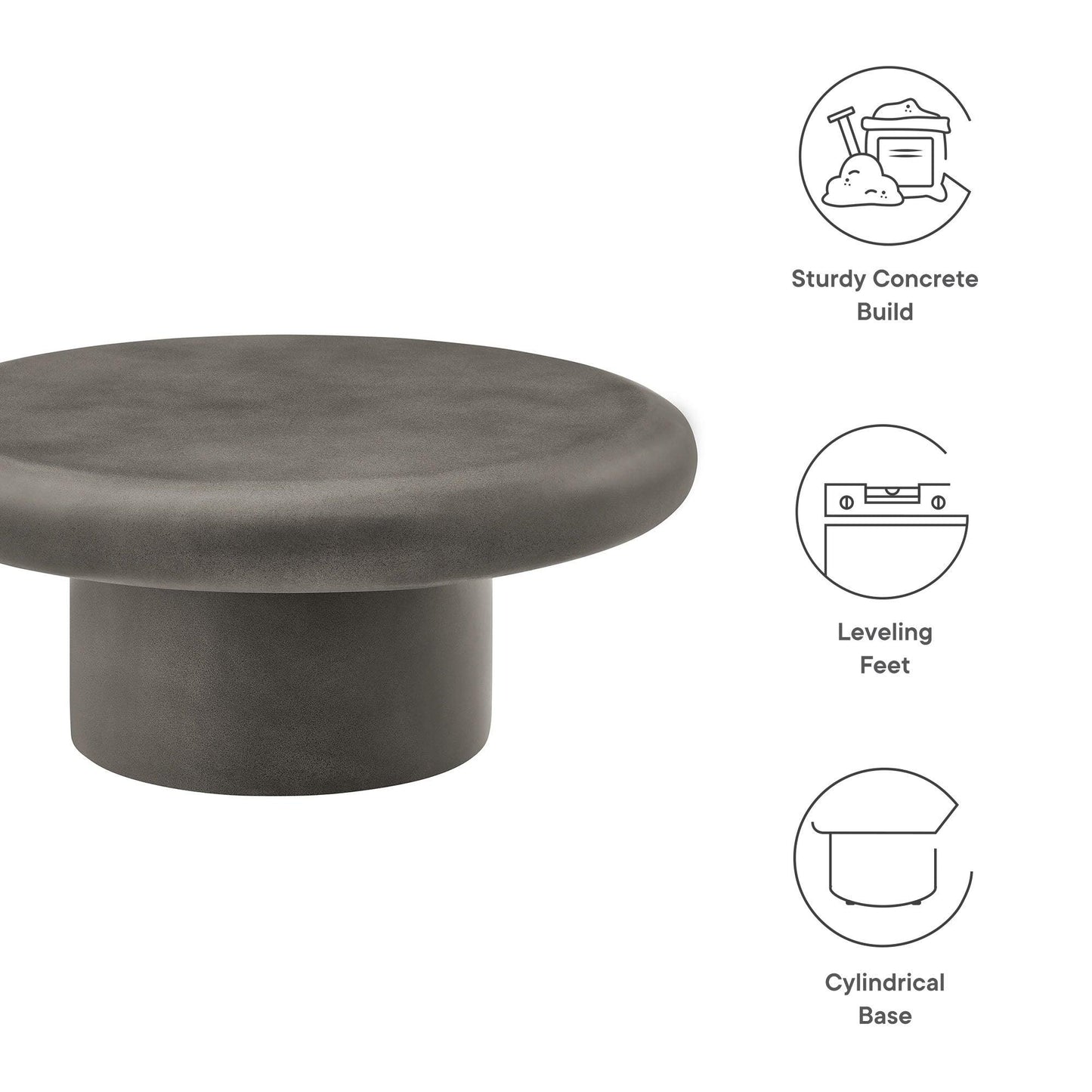 Argos Indoor - Outdoor Patio Concrete Round Coffee Table by Modway EEI-7092 FredCo