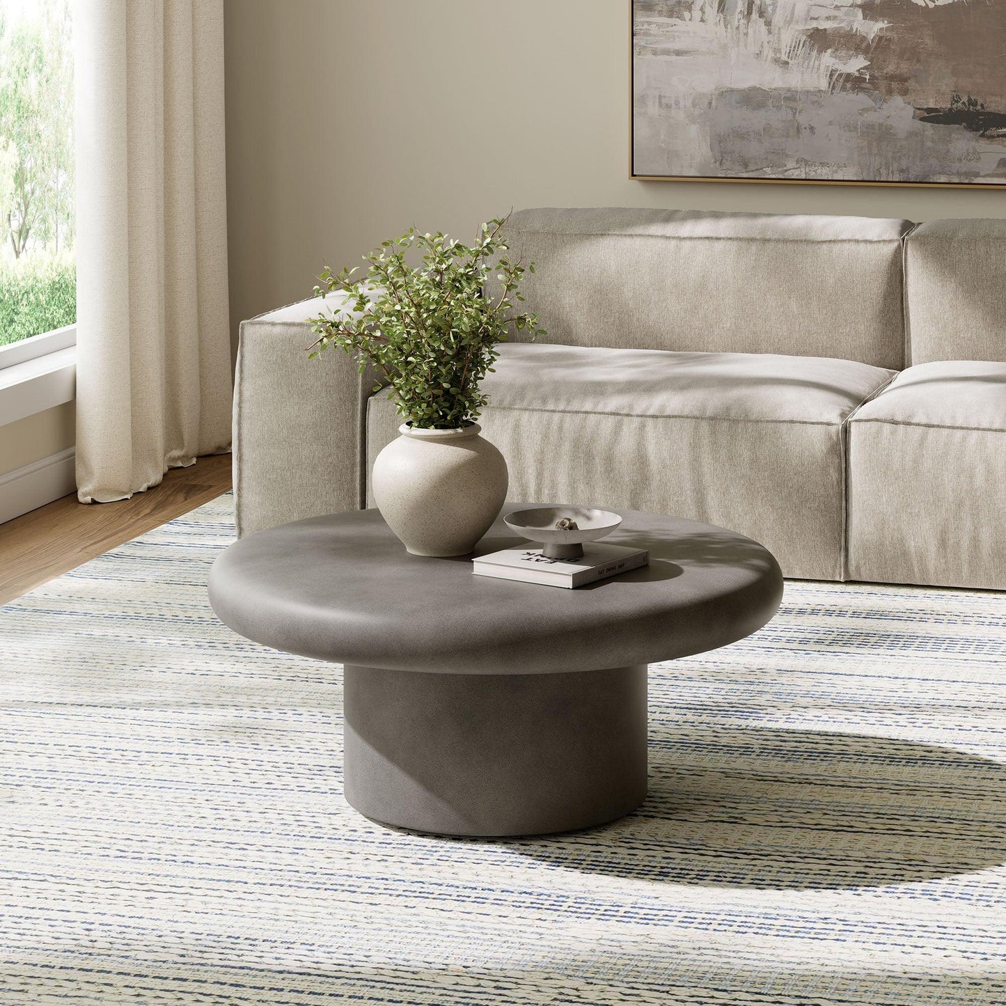 Argos Indoor - Outdoor Patio Concrete Round Coffee Table by Modway EEI-7092 FredCo