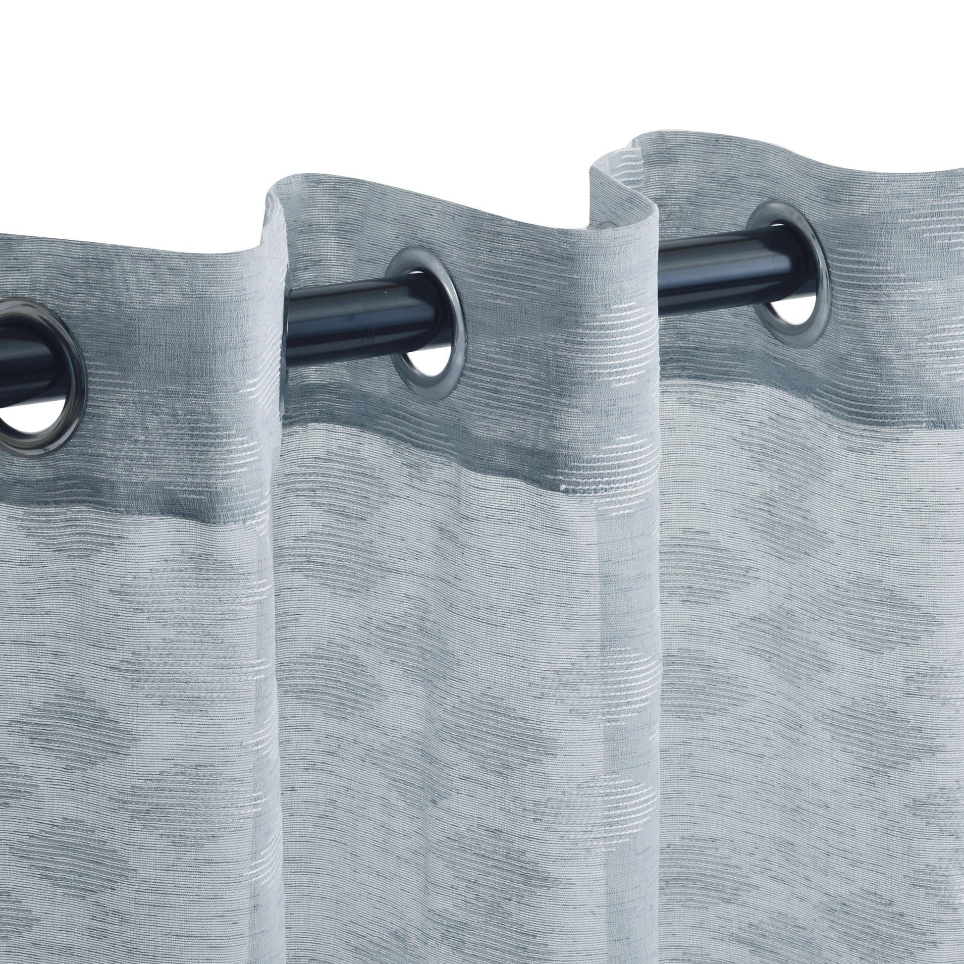 Argyle Geometric Embroidered Sheer Grommet Panel 2-Piece Curtain Set FredCo
