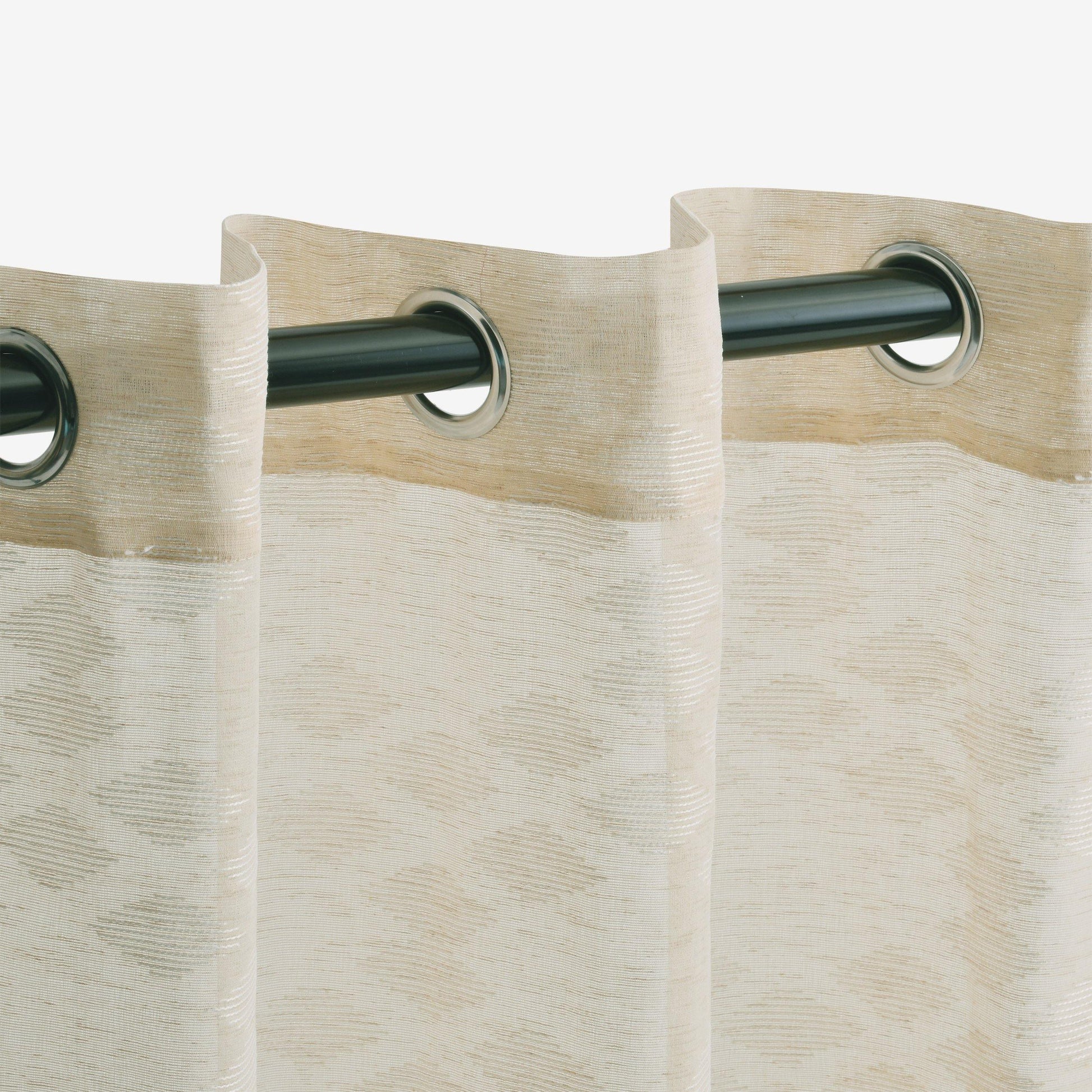Argyle Geometric Embroidered Sheer Grommet Panel 2-Piece Curtain Set FredCo