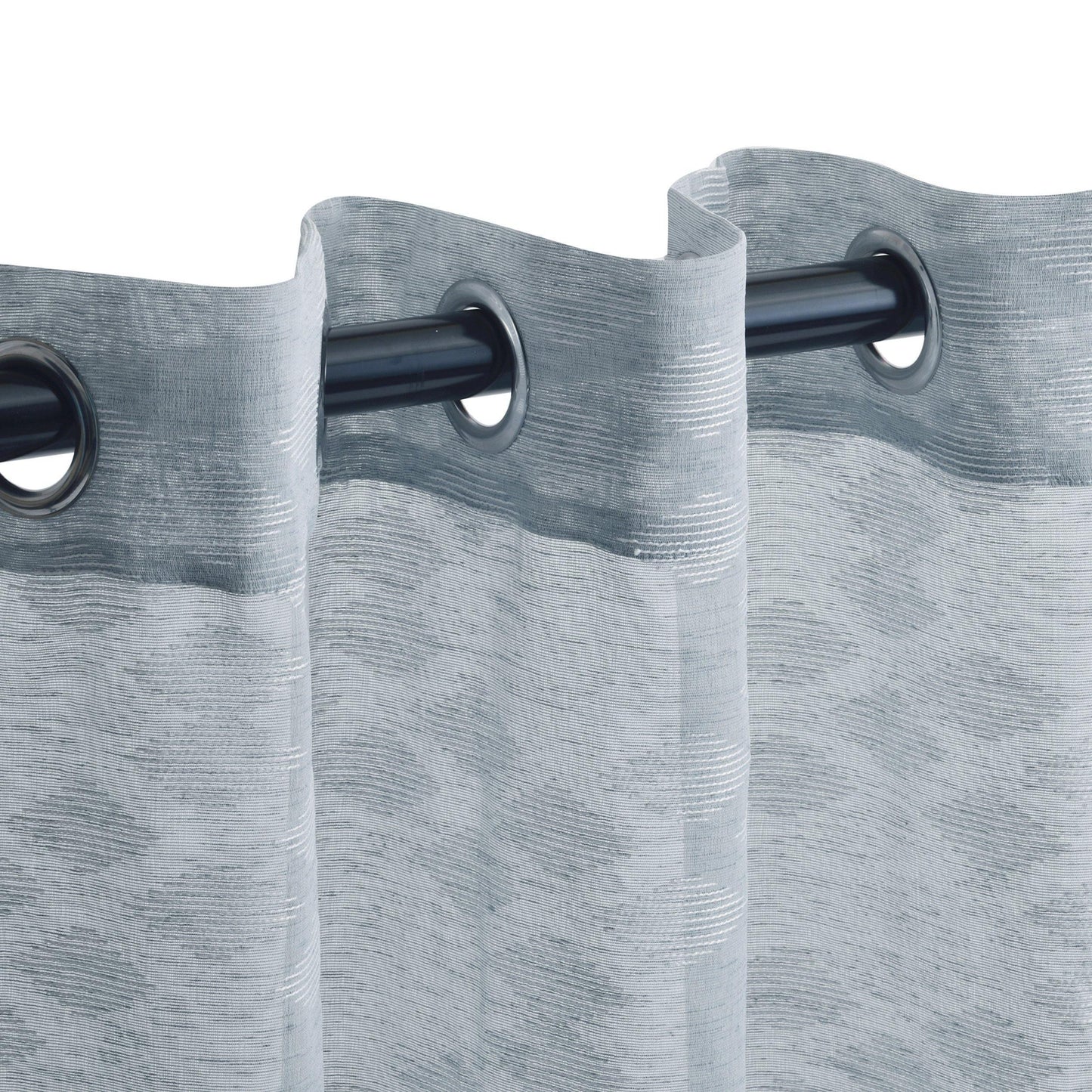 Argyle Geometric Embroidered Sheer Grommet Panel 2-Piece Curtain Set FredCo