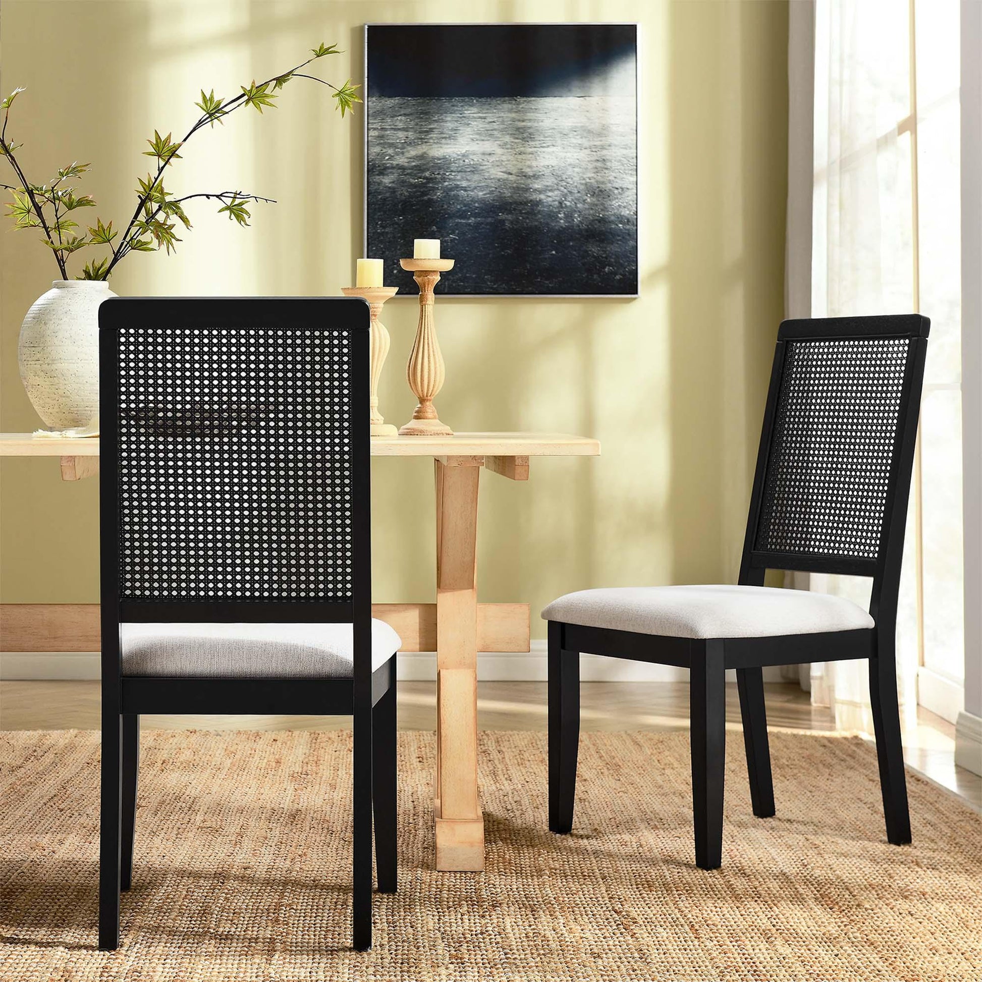 Arlo Faux Rattan and Wood Dining Side Chairs Set of 2 by Modway FredCo