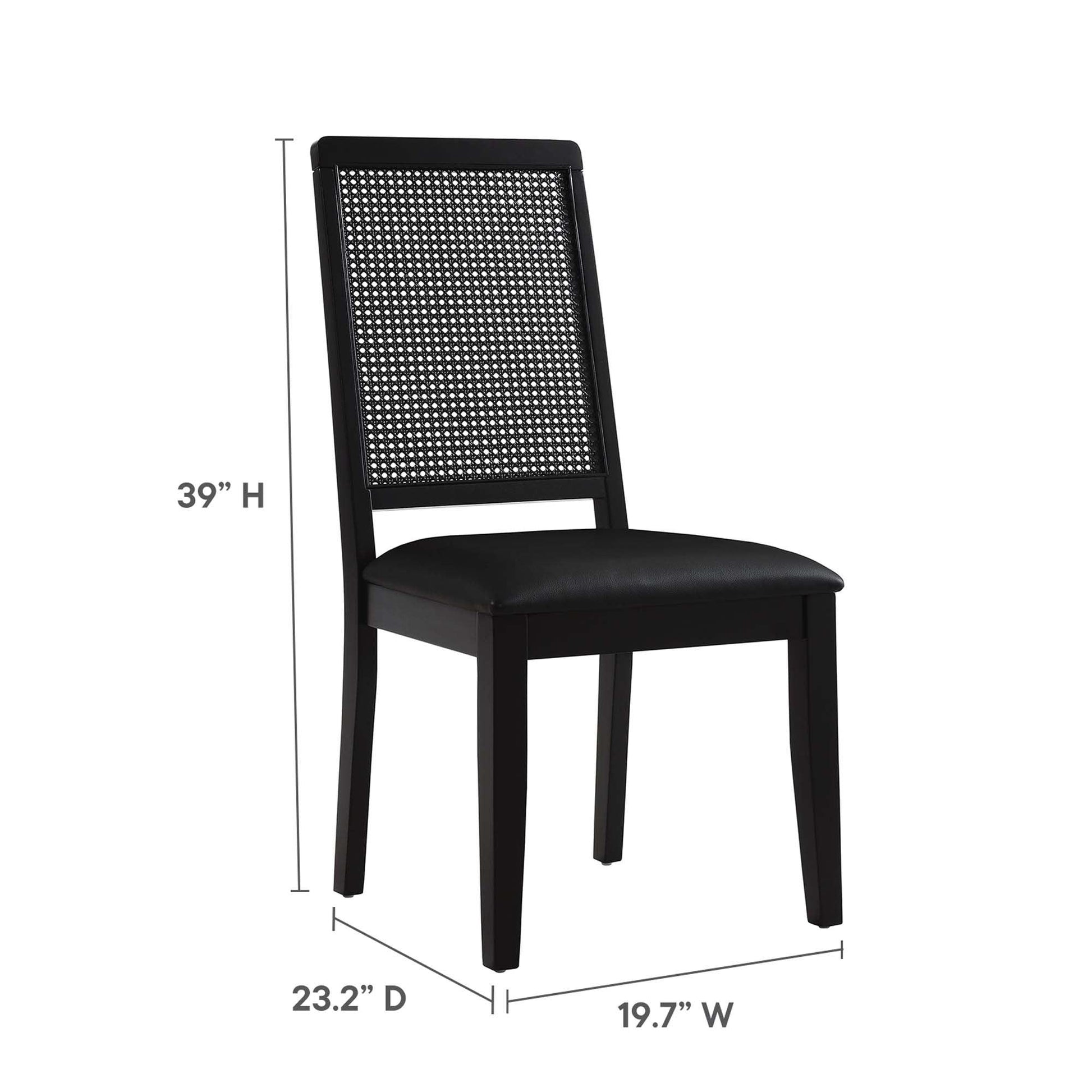 Arlo Vegan Leather Upholstered Faux Rattan and Wood Dining Side Chairs Set of 2 by Modway FredCo
