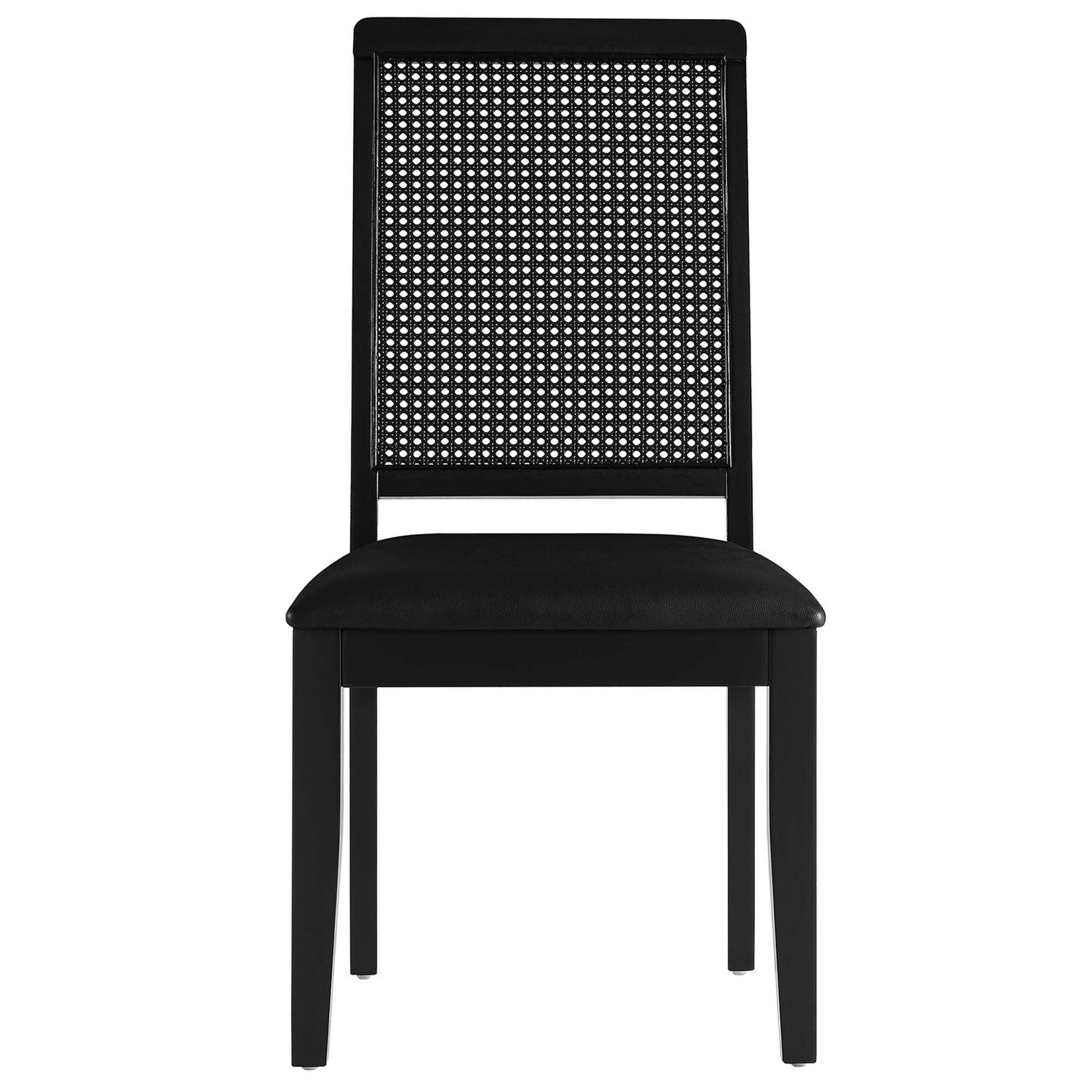 Arlo Vegan Leather Upholstered Faux Rattan and Wood Dining Side Chairs Set of 2 by Modway FredCo