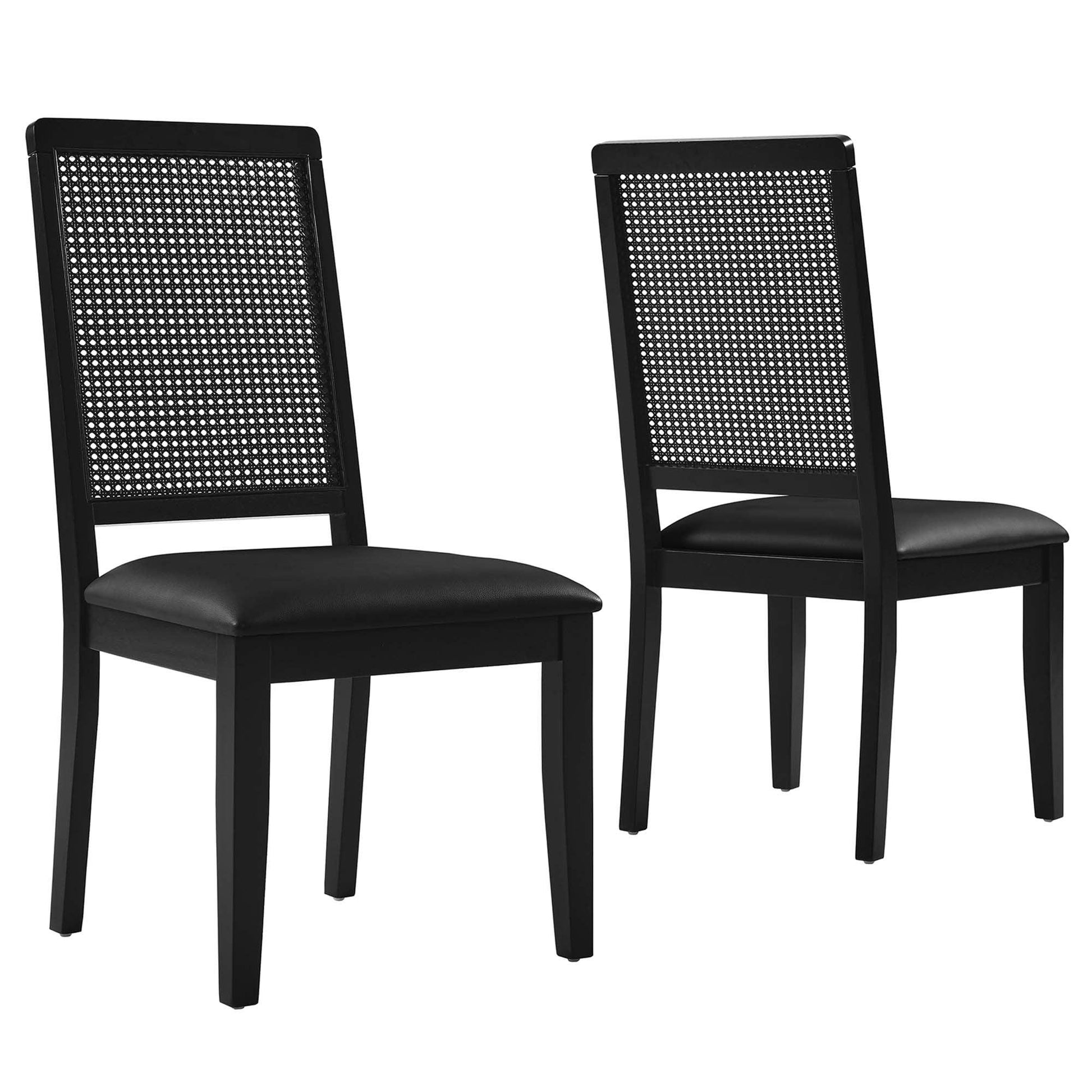 Arlo Vegan Leather Upholstered Faux Rattan and Wood Dining Side Chairs Set of 2 by Modway FredCo