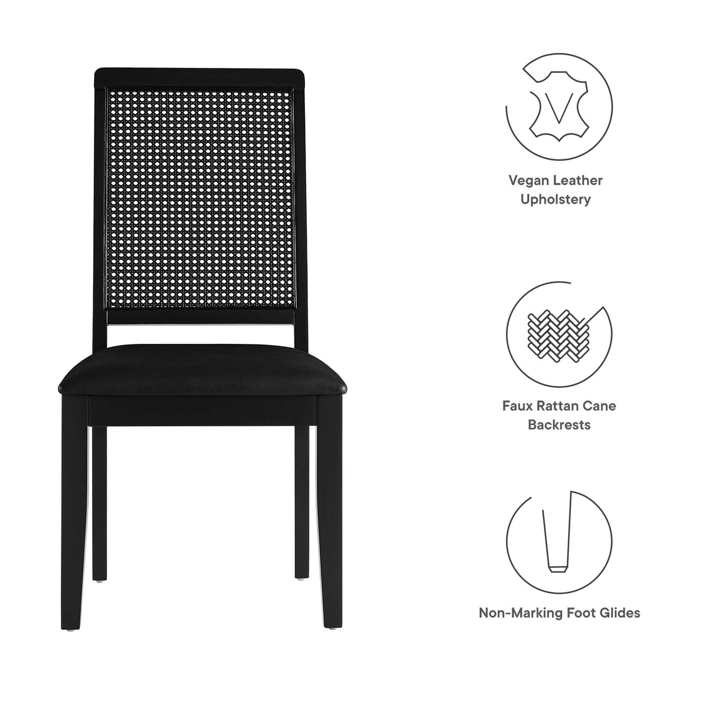 Arlo Vegan Leather Upholstered Faux Rattan and Wood Dining Side Chairs Set of 2 by Modway FredCo