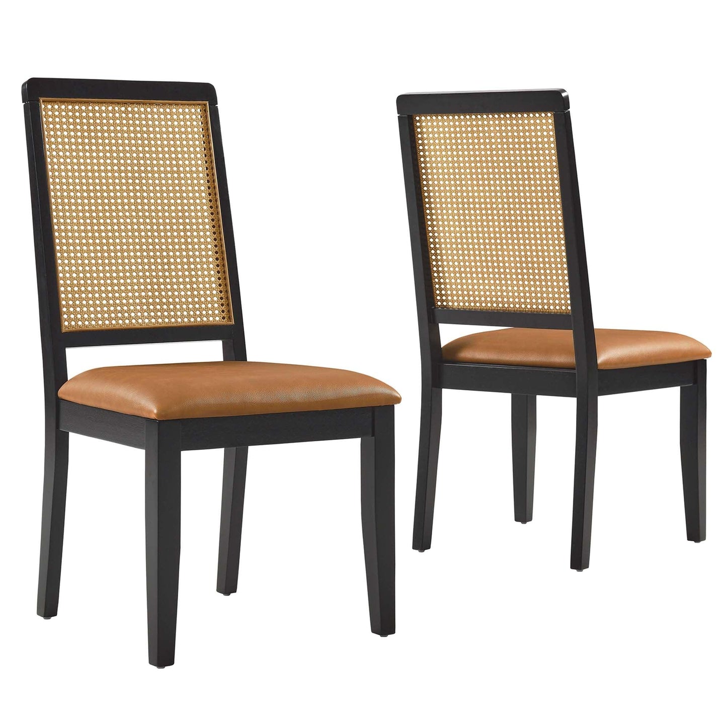 Arlo Vegan Leather Upholstered Faux Rattan and Wood Dining Side Chairs Set of 2 by Modway FredCo