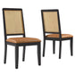 Arlo Vegan Leather Upholstered Faux Rattan and Wood Dining Side Chairs Set of 2 by Modway FredCo