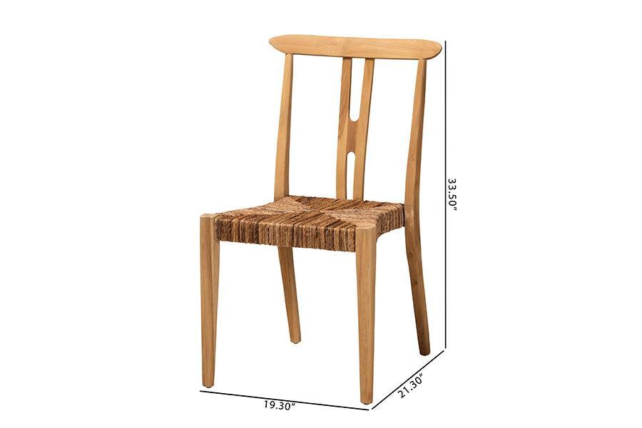 Artha Modern Bohemian Natural Brown Teak Wood and Seagrass 2-Piece Dining Chair Set FredCo