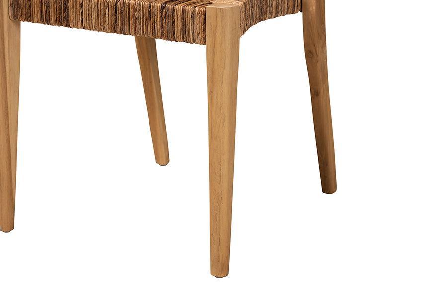 Artha Modern Bohemian Natural Brown Teak Wood and Seagrass 2-Piece Dining Chair Set FredCo