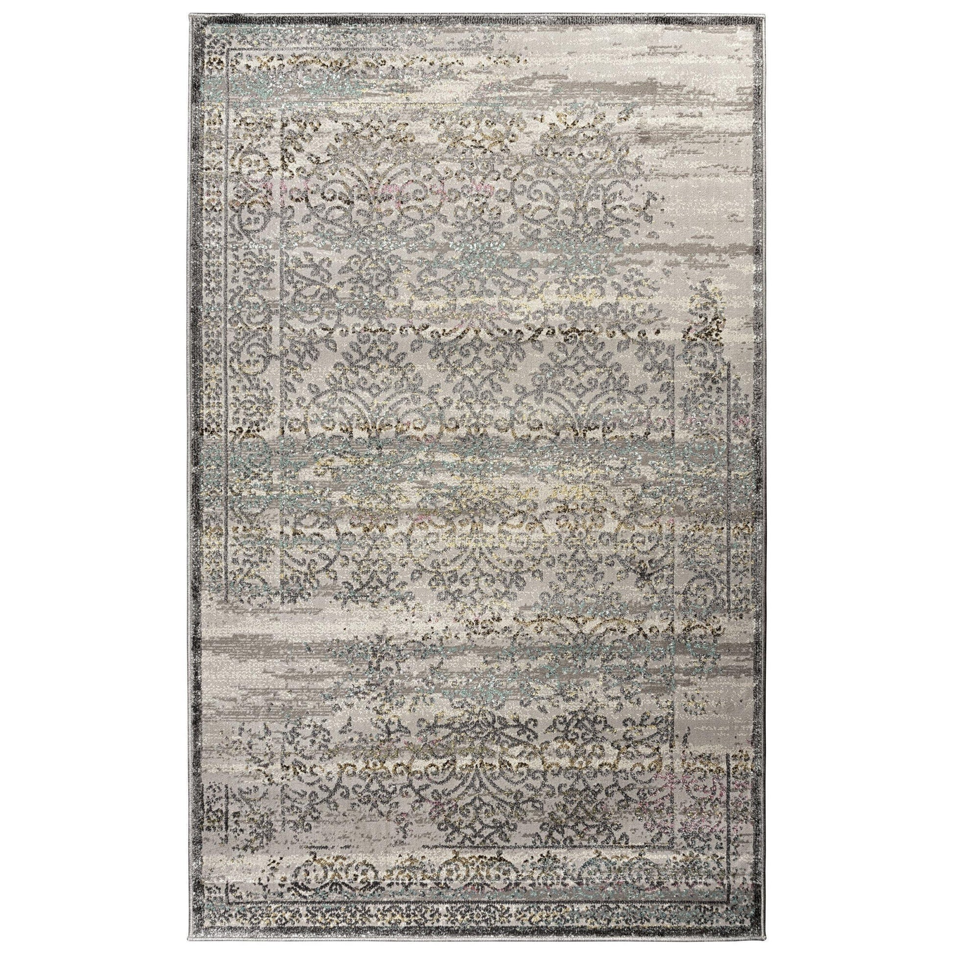 Astrid Mid-Century Vintage Distressed Floral Damask Rug FredCo