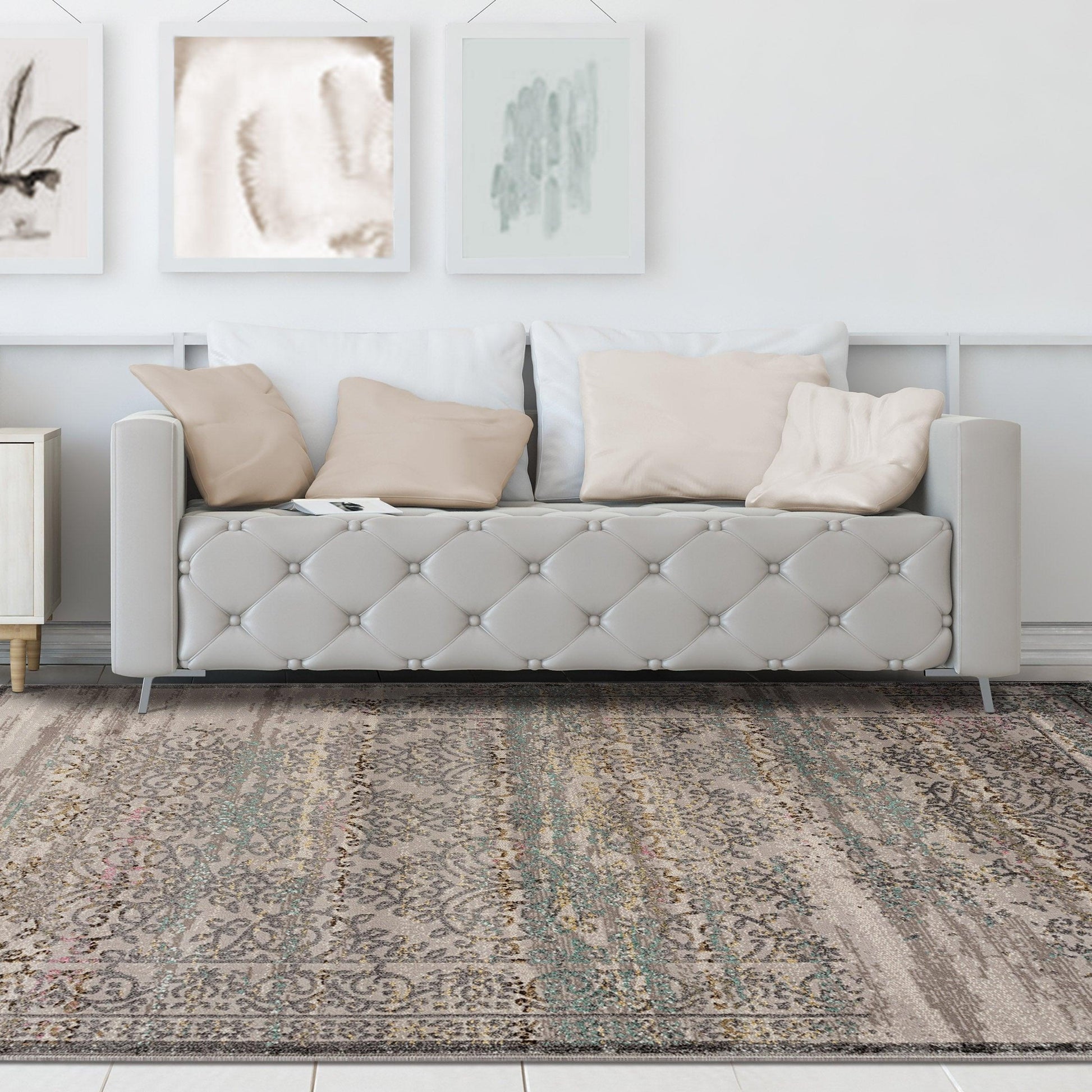 Astrid Mid-Century Vintage Distressed Floral Damask Rug FredCo