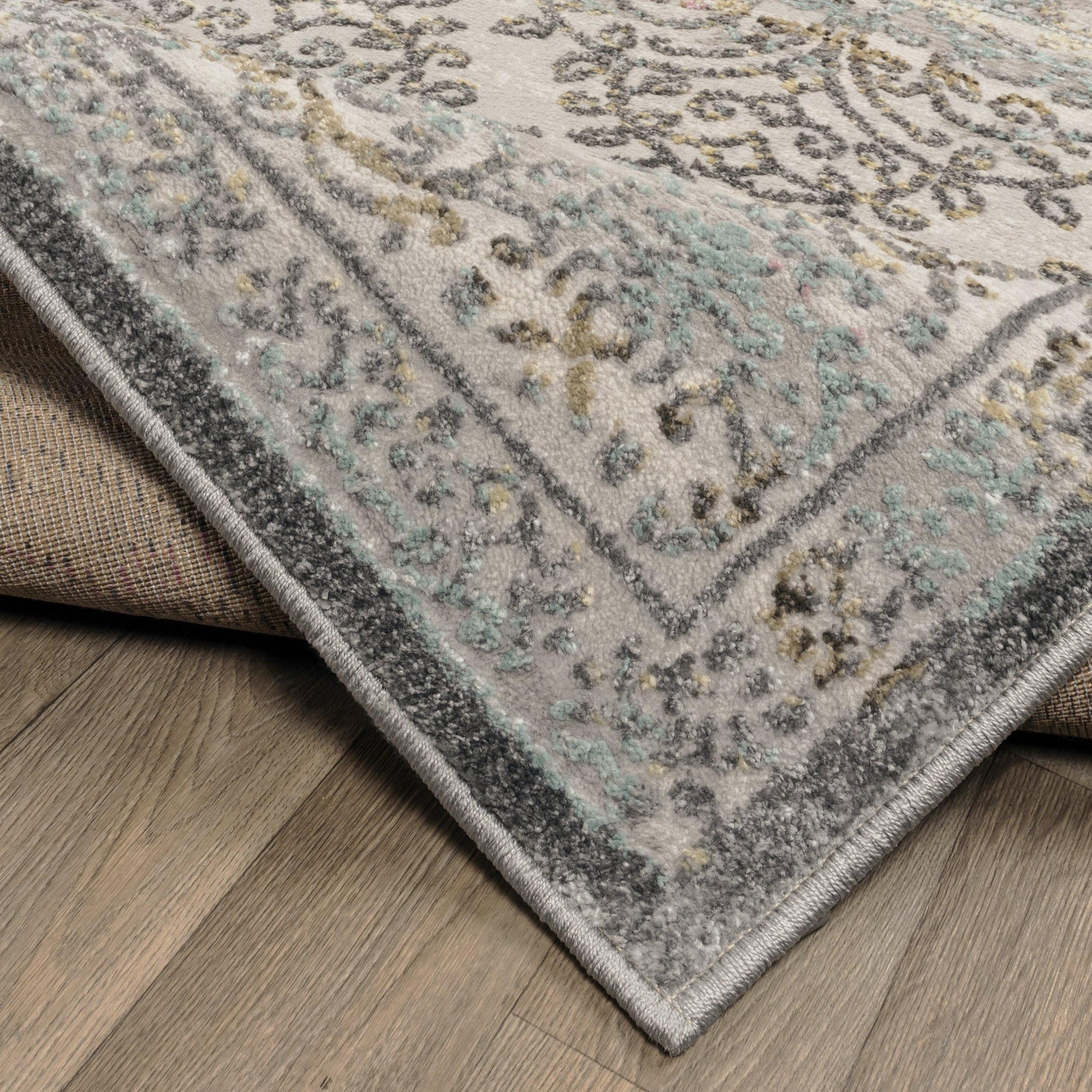 Astrid Mid-Century Vintage Distressed Floral Damask Rug FredCo