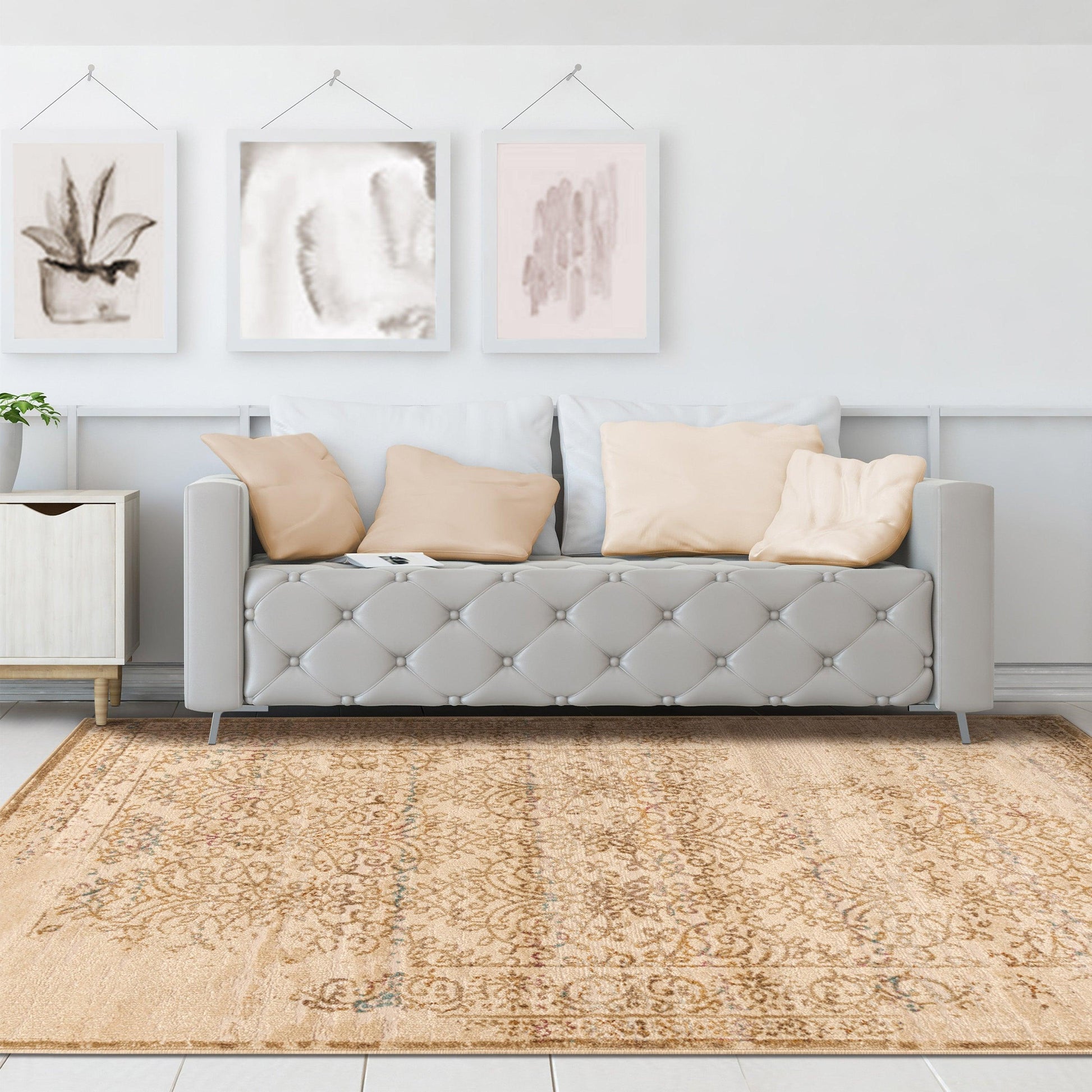 Astrid Mid-Century Vintage Distressed Floral Damask Rug FredCo