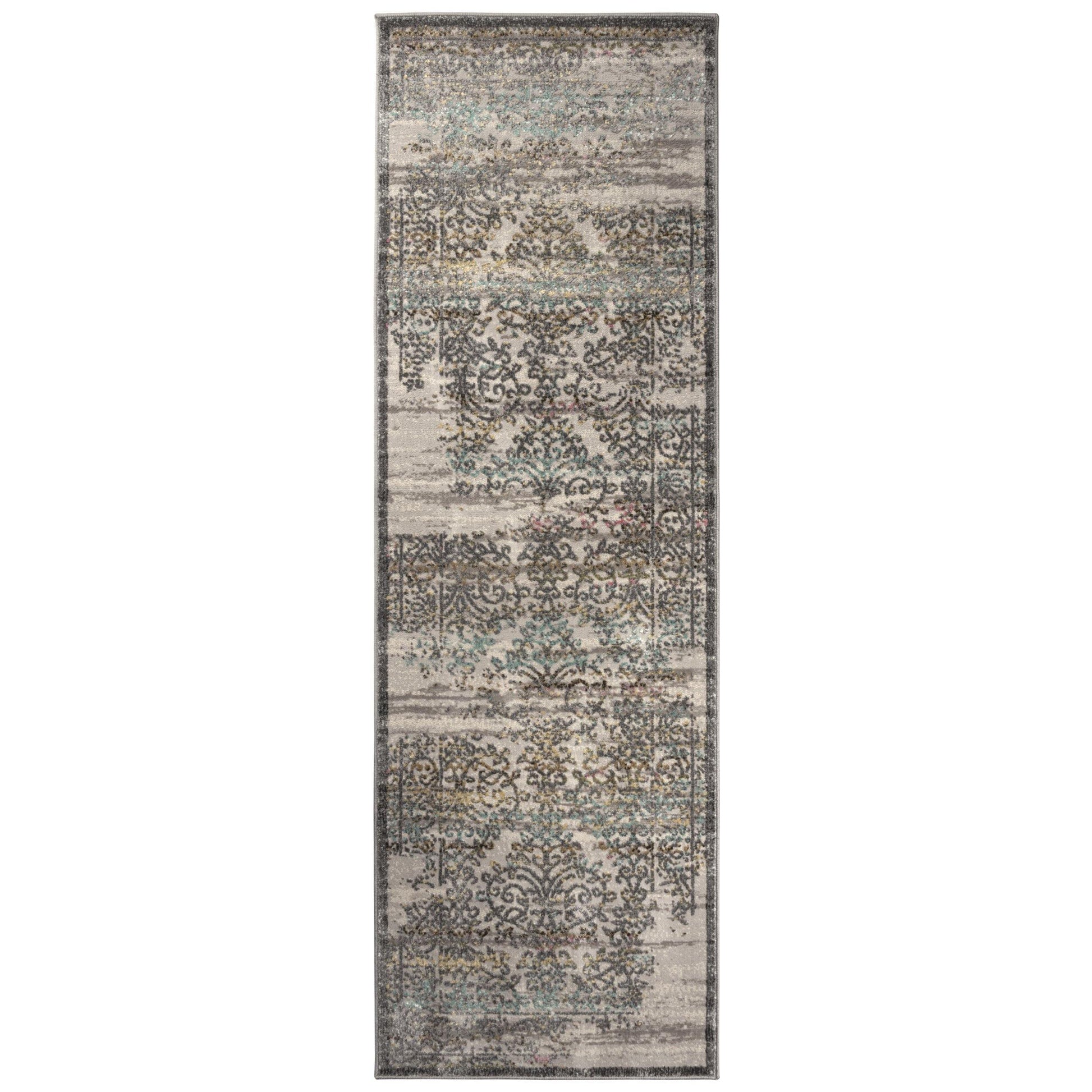 Astrid Mid-Century Vintage Distressed Floral Damask Rug FredCo
