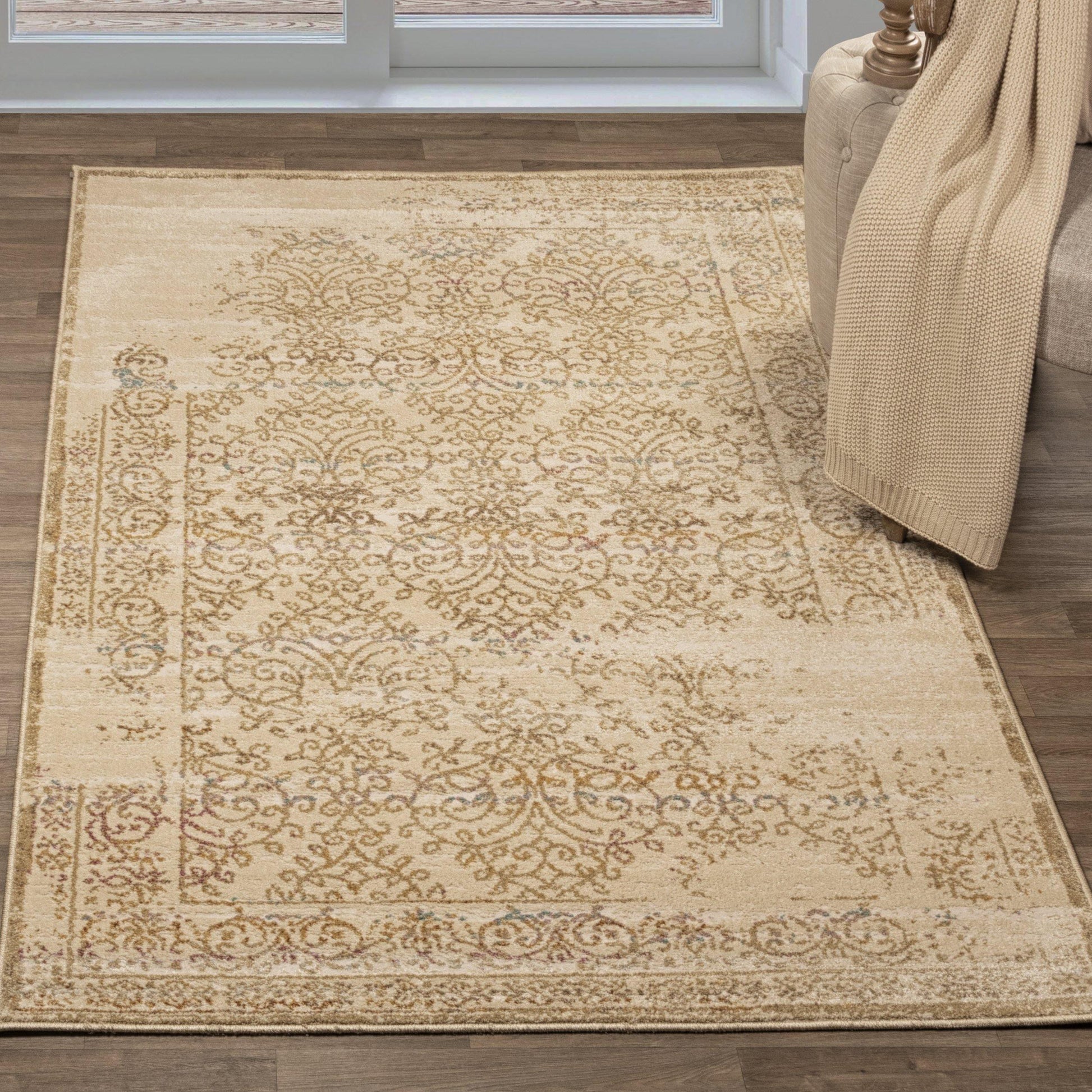 Astrid Mid-Century Vintage Distressed Floral Damask Rug FredCo