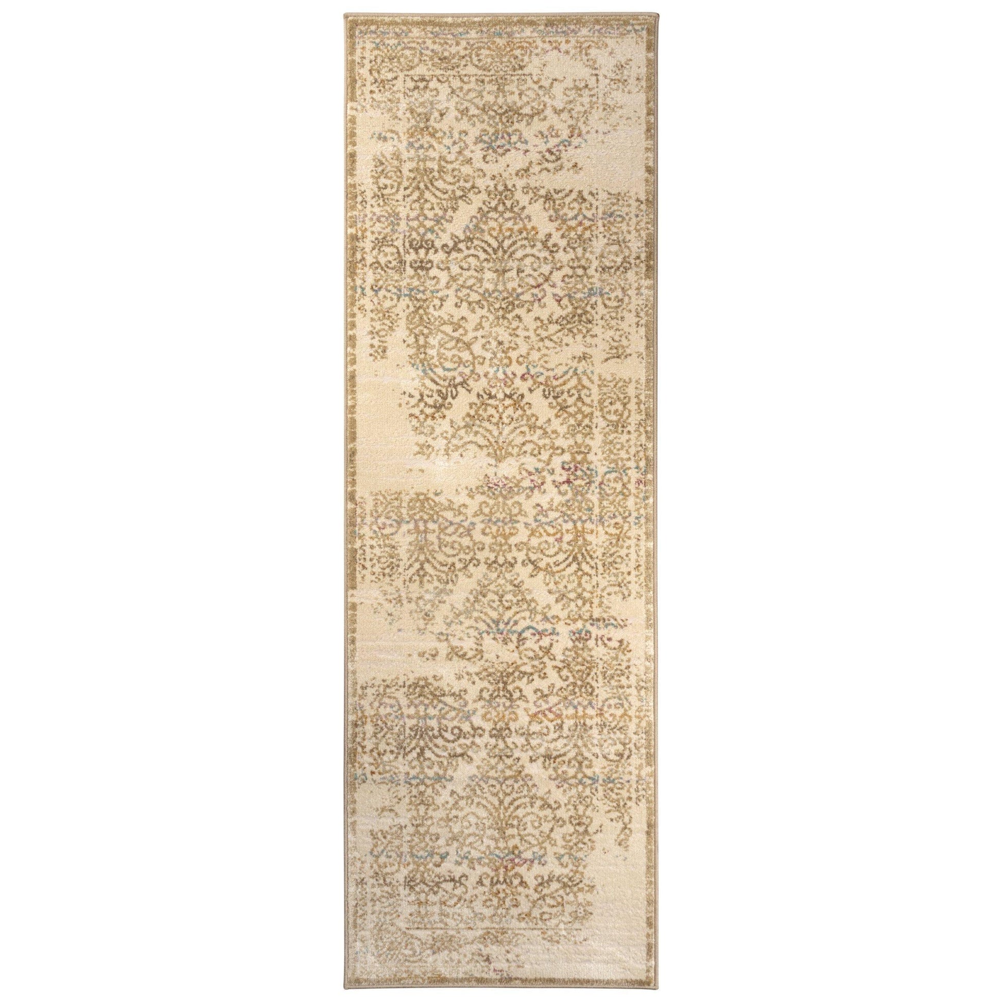 Astrid Mid-Century Vintage Distressed Floral Damask Rug FredCo