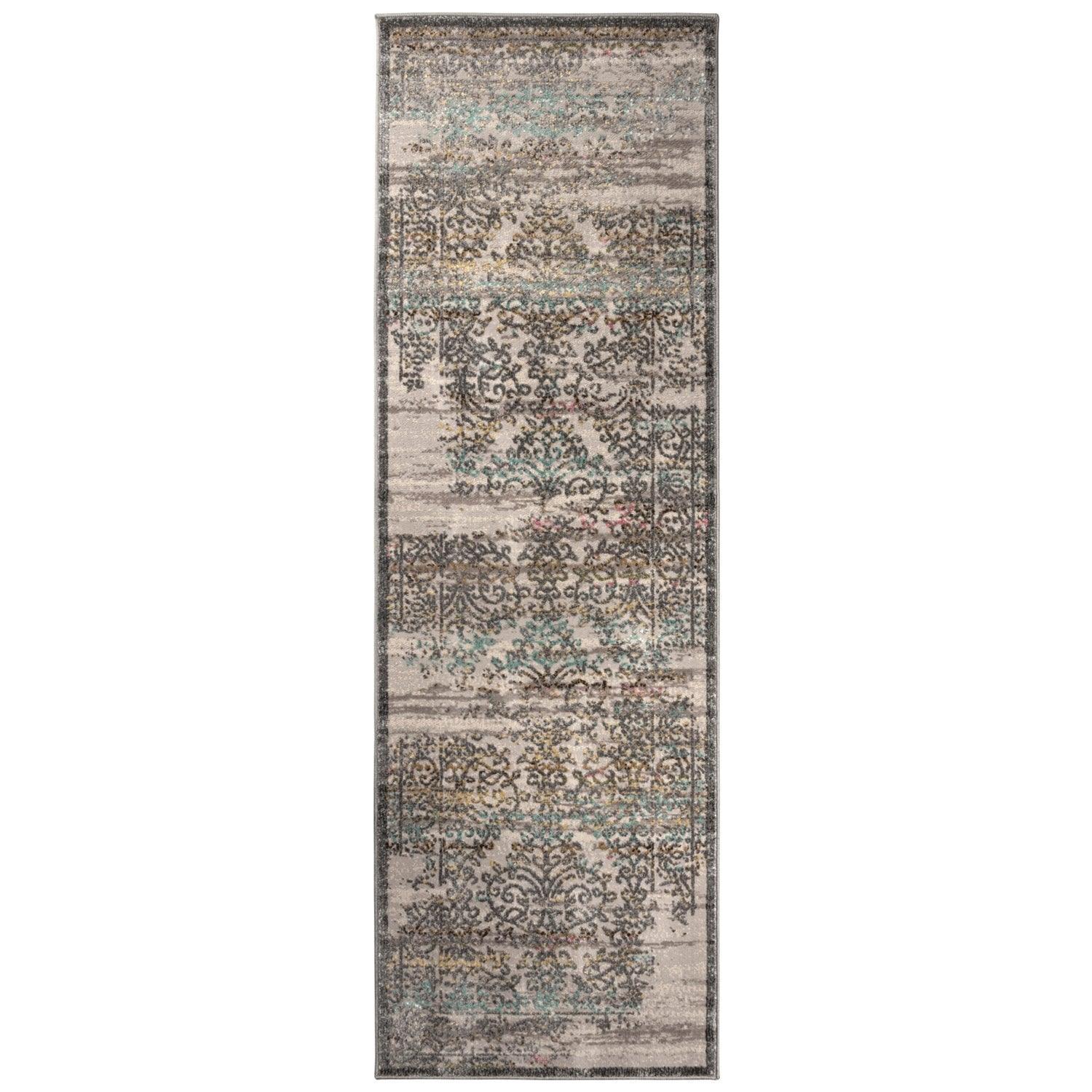 Astrid Mid-Century Vintage Distressed Floral Damask Rug FredCo