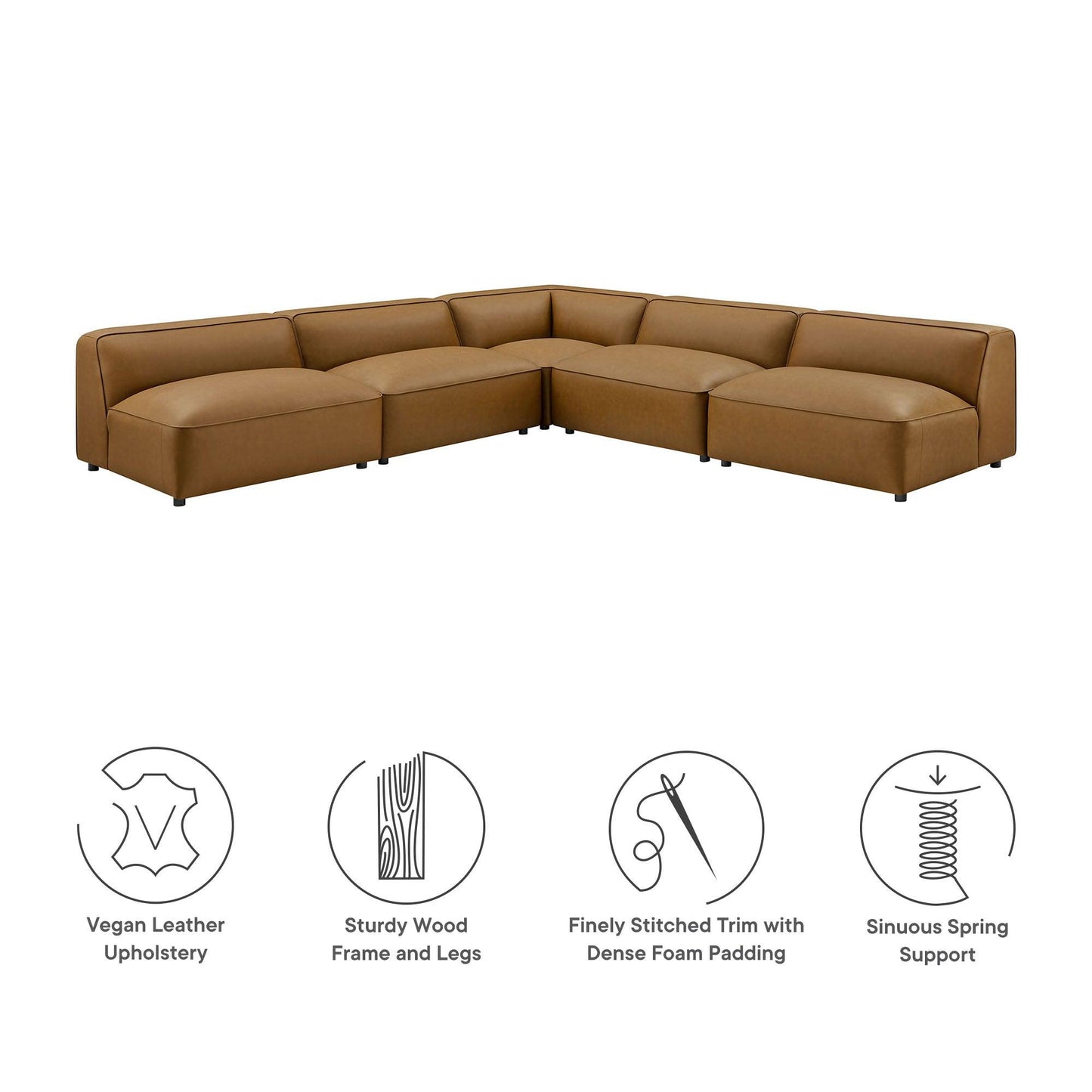 Auren 5-Piece Upholstered Armless L-Shaped Vegan Leather Modular Sofa by Modway EEI-7133 FredCo