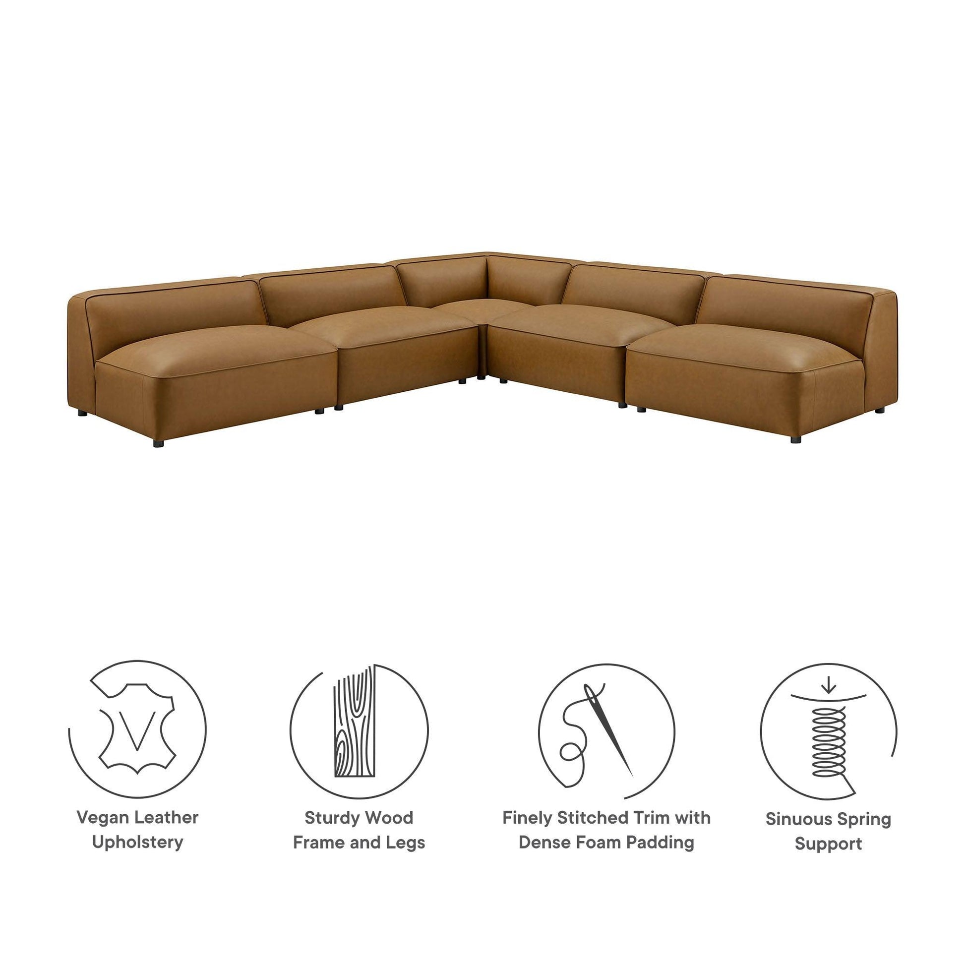 Auren 5-Piece Upholstered Armless L-Shaped Vegan Leather Modular Sofa by Modway EEI-7133 FredCo