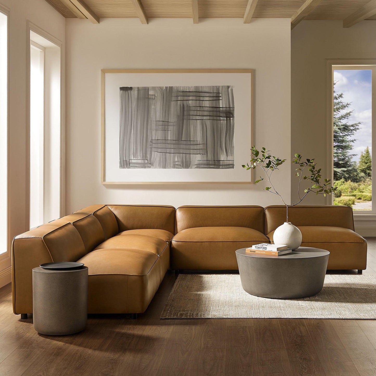 Auren 5-Piece Upholstered Armless L-Shaped Vegan Leather Modular Sofa by Modway EEI-7133 FredCo