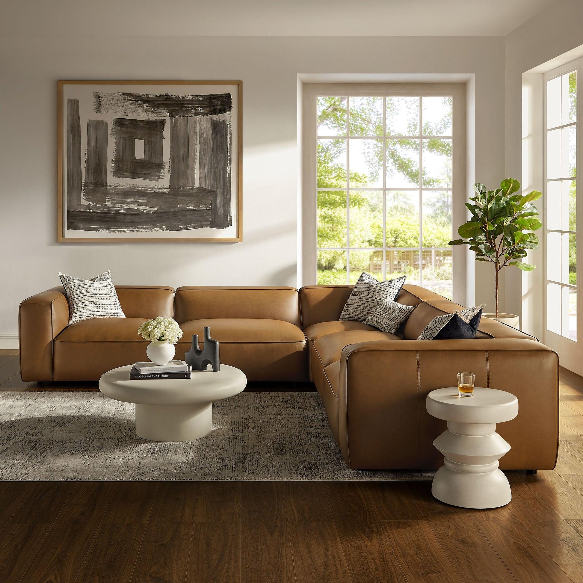 Auren 5-Piece Upholstered Vegan Leather Modular L-Shaped Sofa by Modway EEI-7129 FredCo
