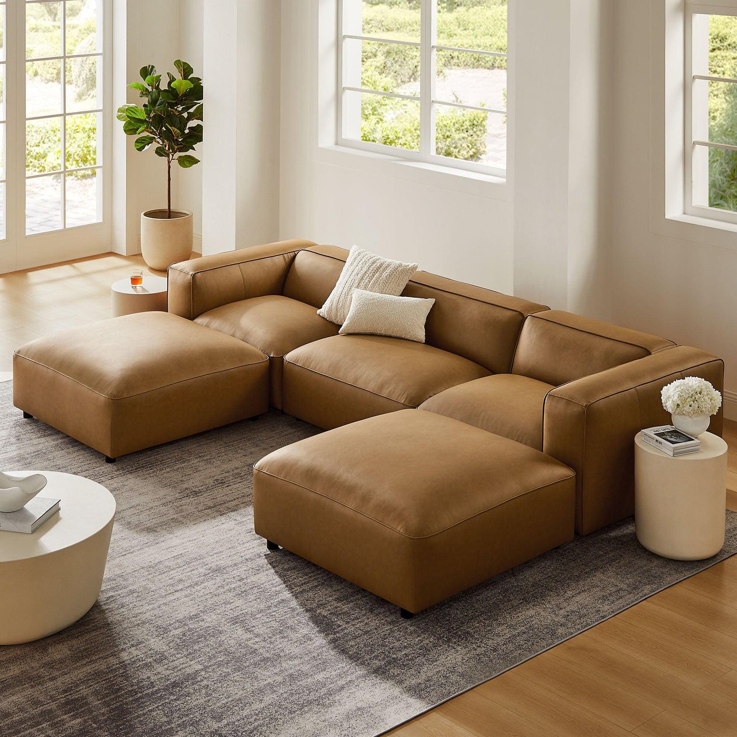 Auren 5-Piece Upholstered Vegan Leather Modular U-Shaped Sofa by Modway EEI-7131 FredCo