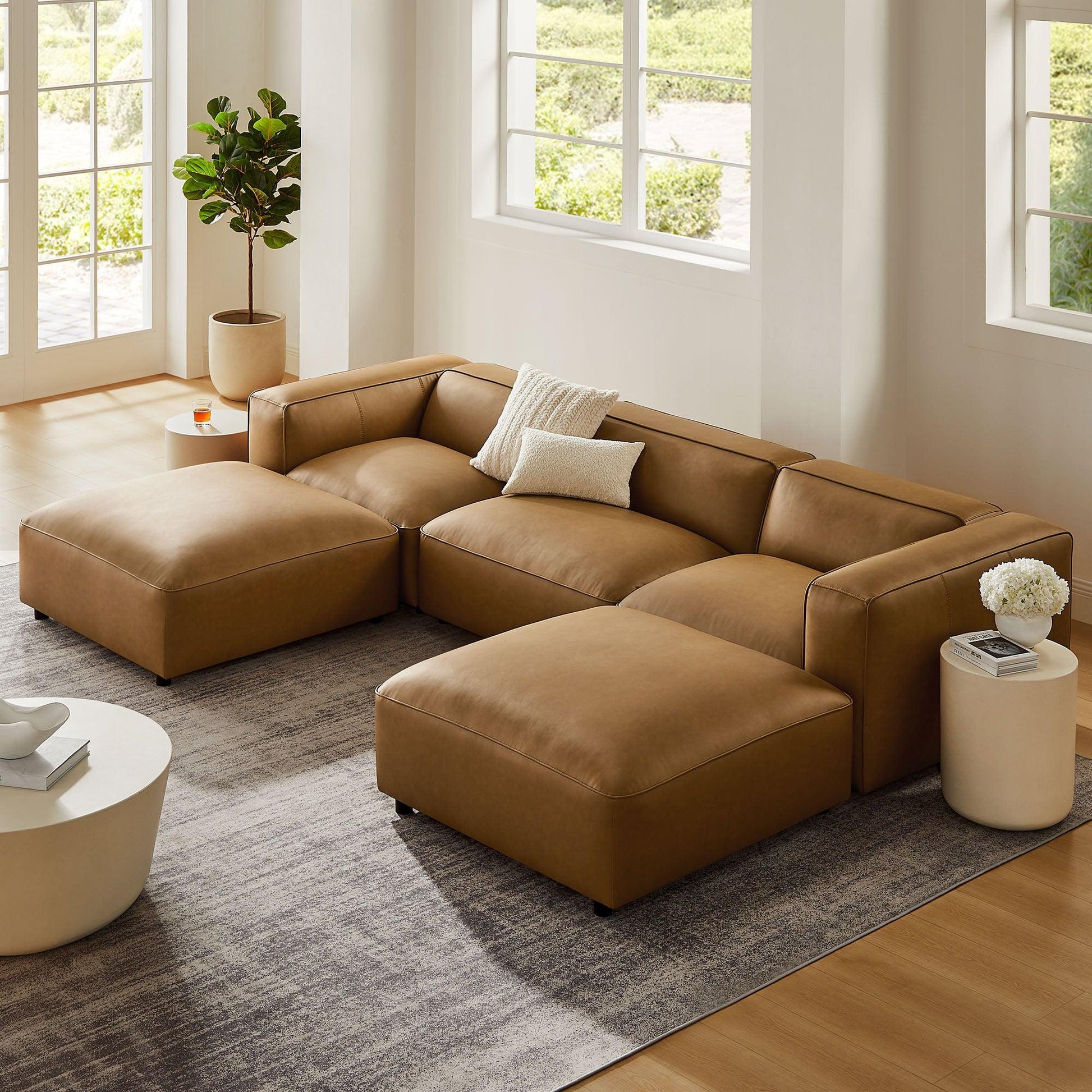 Auren 5-Piece Upholstered Vegan Leather Modular U-Shaped Sofa by Modway EEI-7131 FredCo