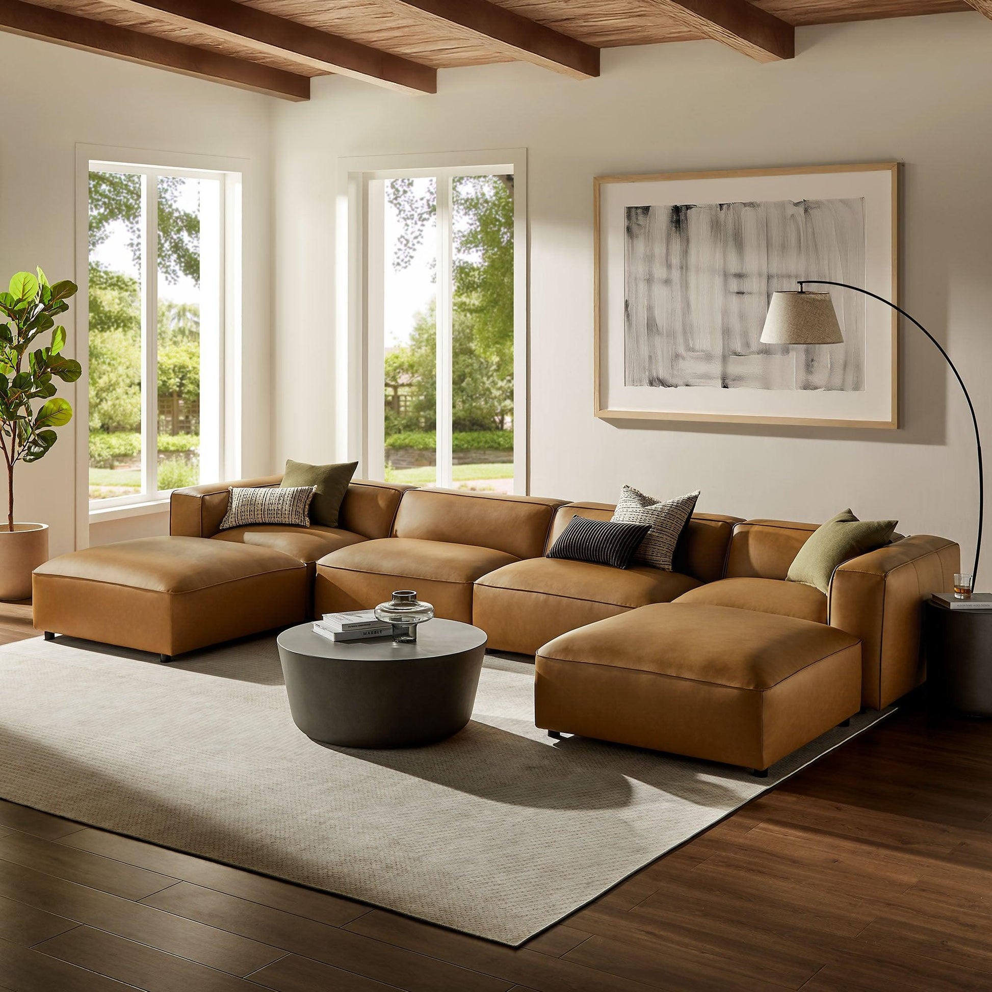 Auren 6-Piece Upholstered Vegan Leather Modular Sofa by Modway EEI-7134 FredCo