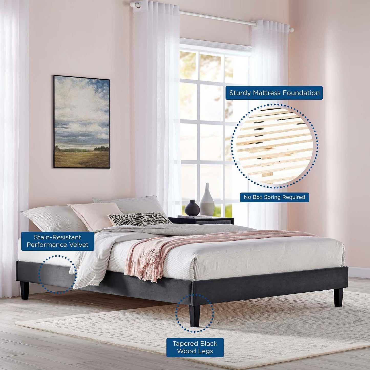 Aviana Performance Velvet Twin Bed, MOD-6799 FredCo