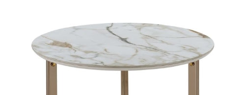 Aziz Sintered Stone Top & Champagne Finish End Table FredCo
