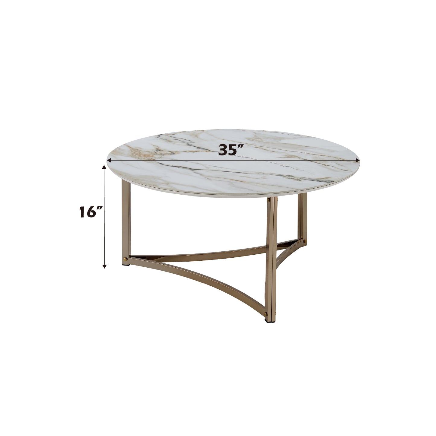 Aziz Sintered Stone Top & Champagne Finish Round Coffee Table FredCo