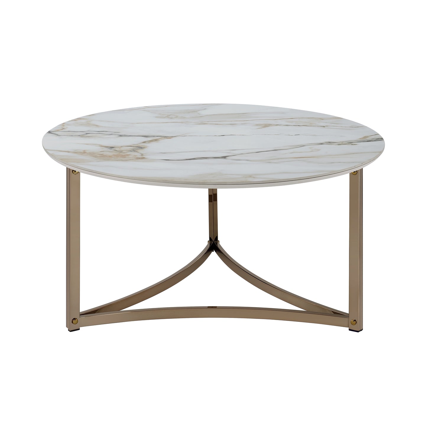 Aziz Sintered Stone Top & Champagne Finish Round Coffee Table FredCo