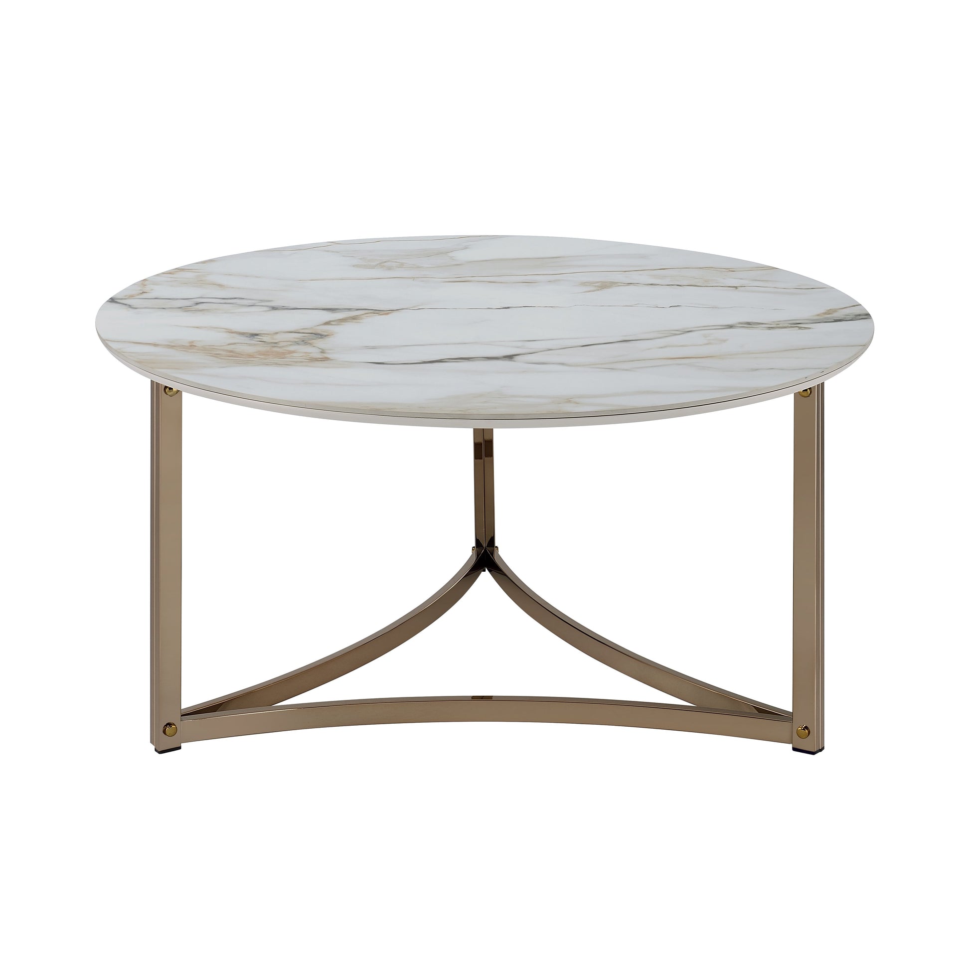 Aziz Sintered Stone Top & Champagne Finish Round Coffee Table FredCo