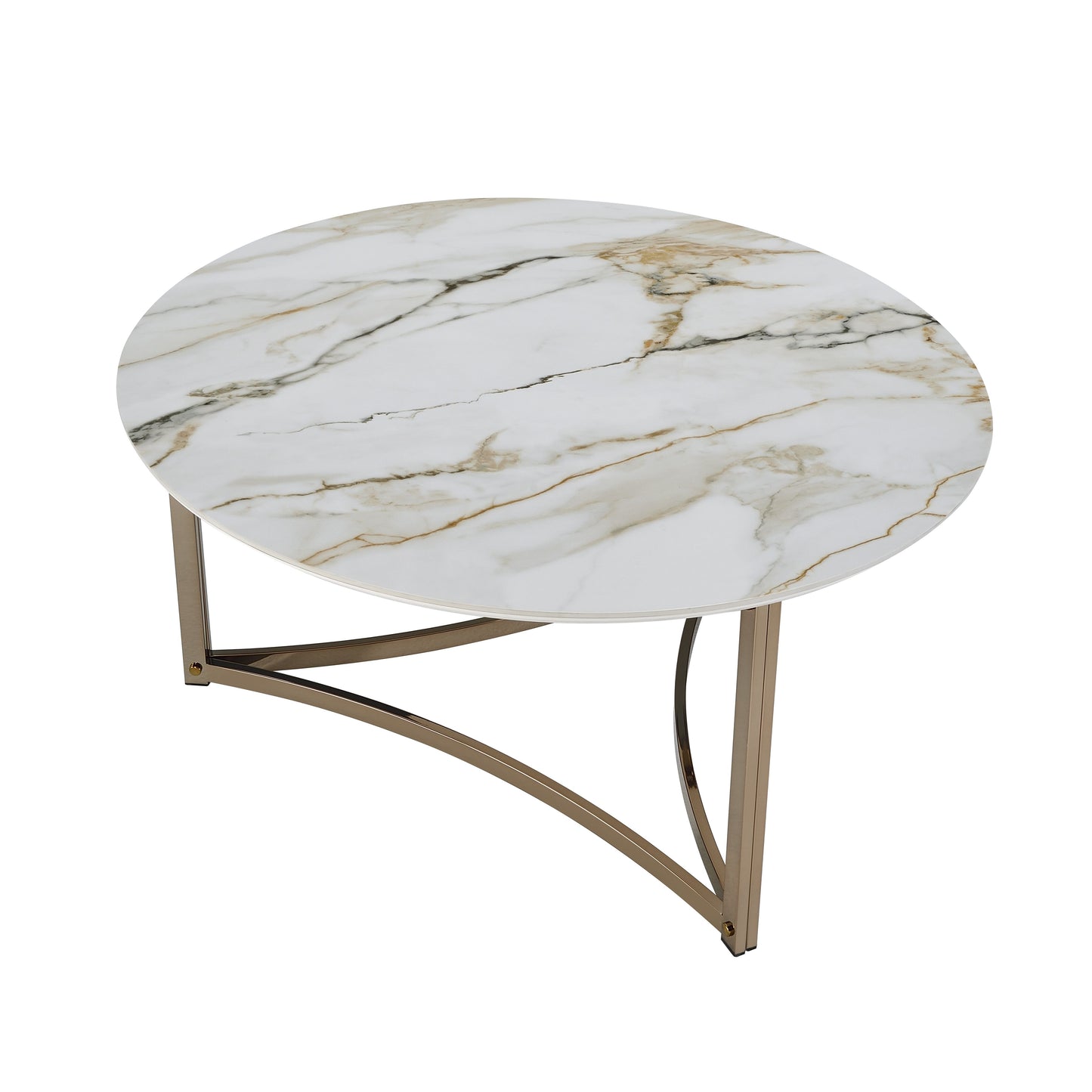 Aziz Sintered Stone Top & Champagne Finish Round Coffee Table FredCo