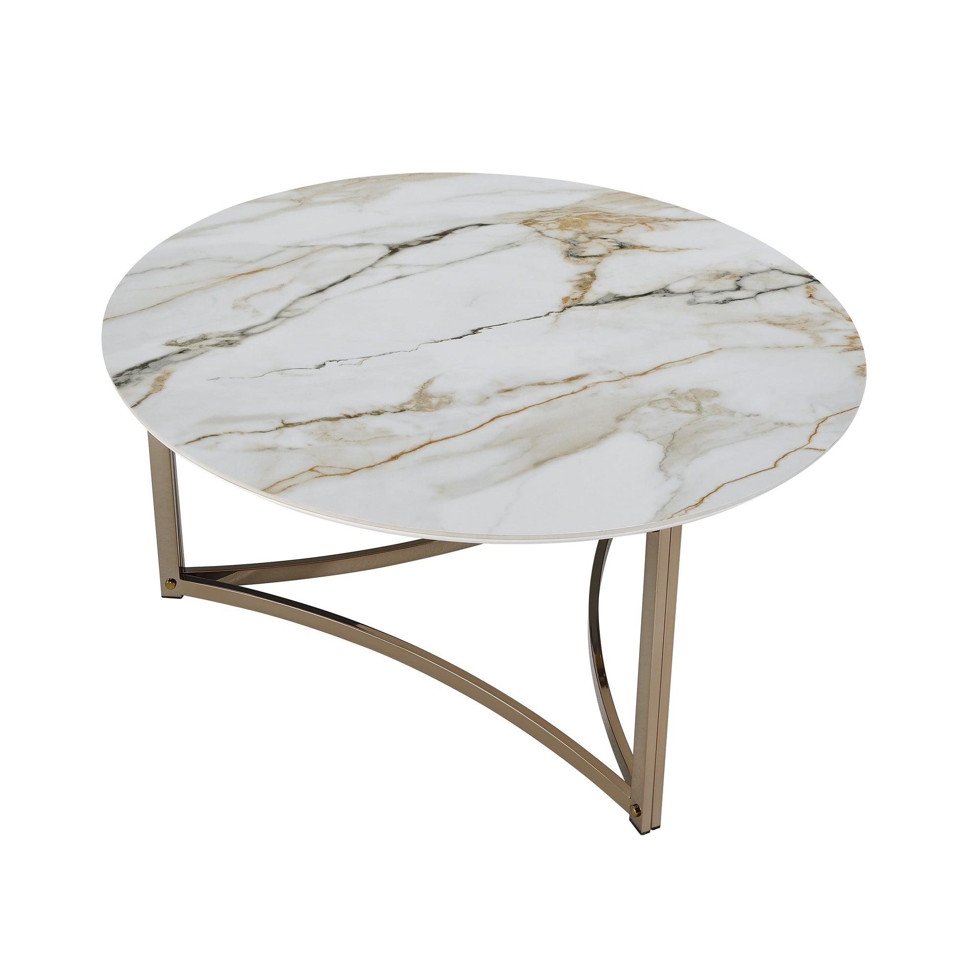 Aziz Sintered Stone Top & Champagne Finish Round Coffee Table FredCo