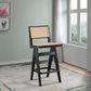 Keira Mid-Century Rattan Bar Stool Set of 2 with Leather Seat in Black 27.4In FredCo
