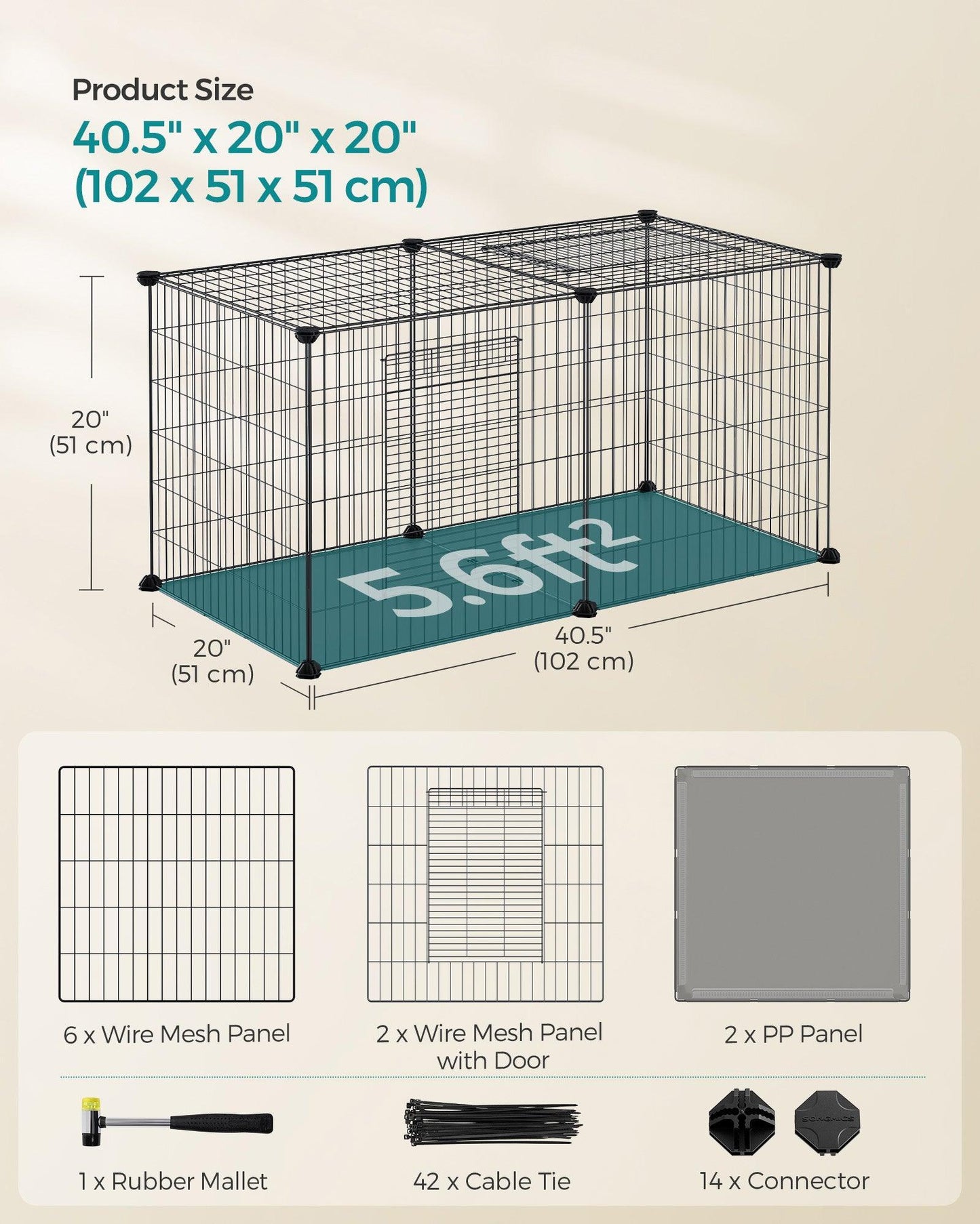B0C3D54NVK	40.5"L x 20"W x 20"H Small Animal Playpen with Top and Base FredCo