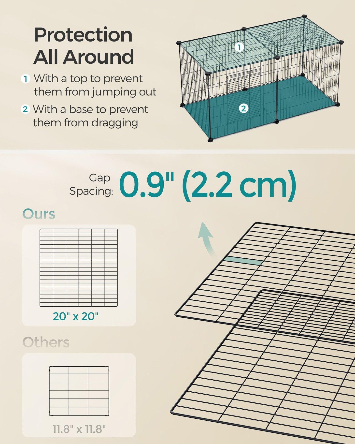 B0C3D54NVK	40.5"L x 20"W x 20"H Small Animal Playpen with Top and Base FredCo