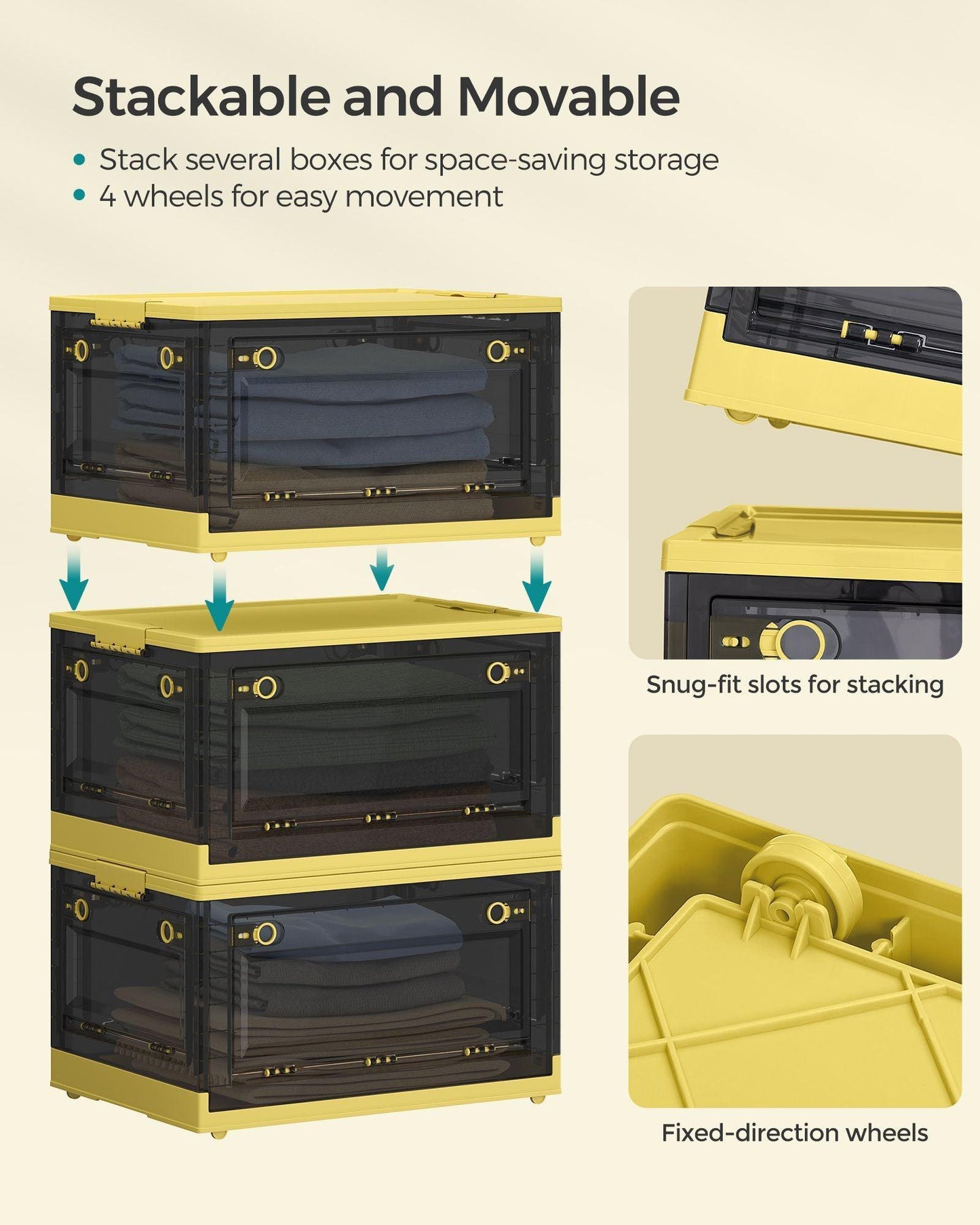 B0C9Q4N6XK	Pack of 3 Storage Bins 44L Yellow and Gray FredCo