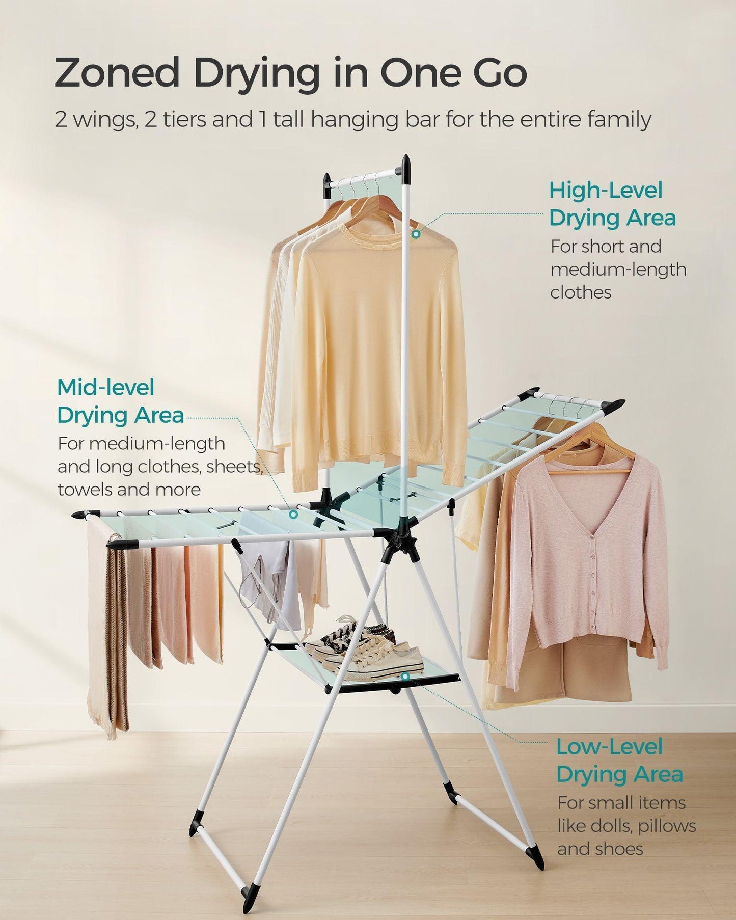 B0CB8HJWG7	2-Level Laundry Drying Rack White FredCo